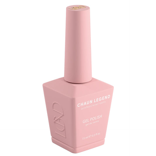 Chaun Legend Gel Nail Polish Hush Little Blush bottle closeup showing vibrant color and premium finish.