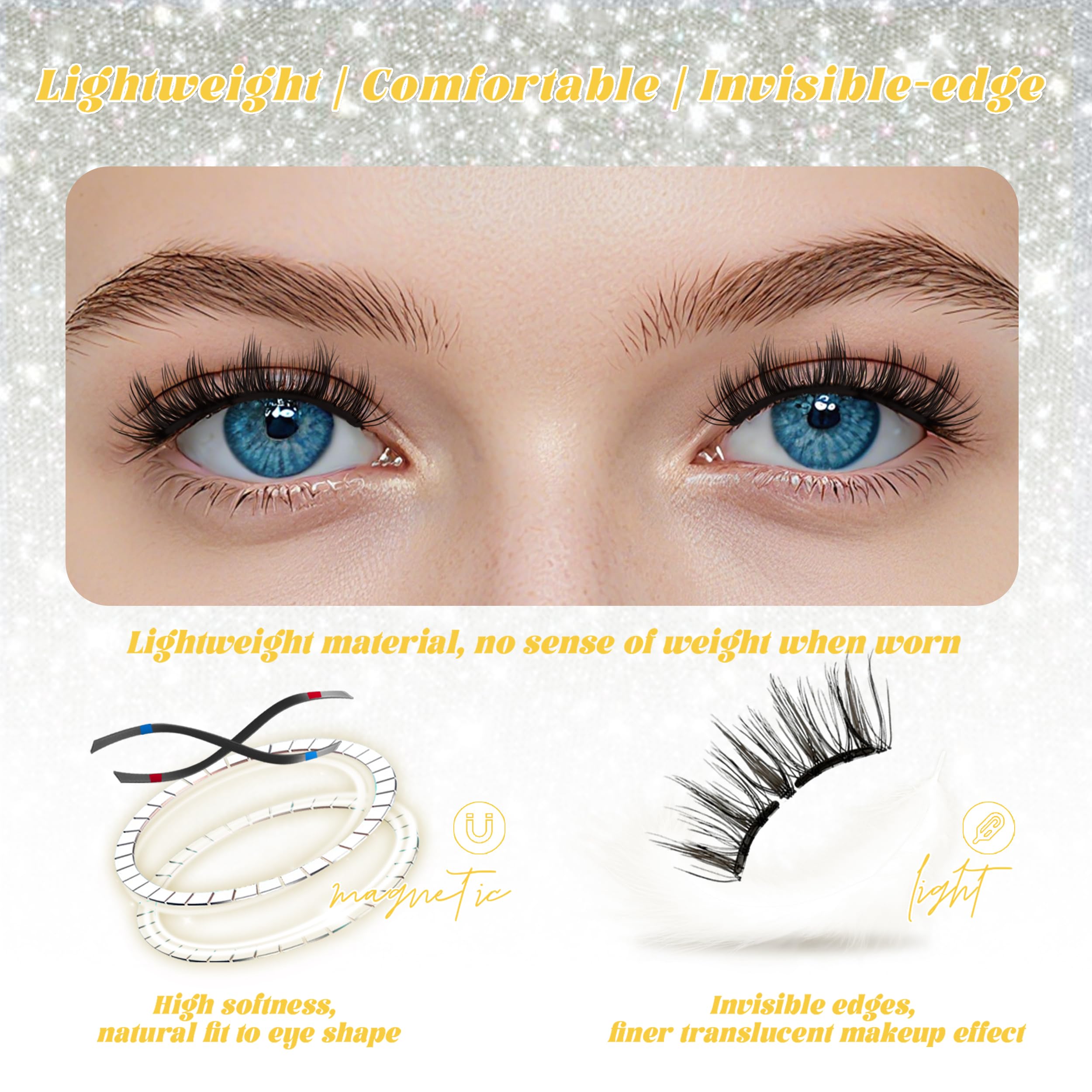 Chensplend feathery-style lashes highlight soft, airy fibers for a gentle daytime finish.