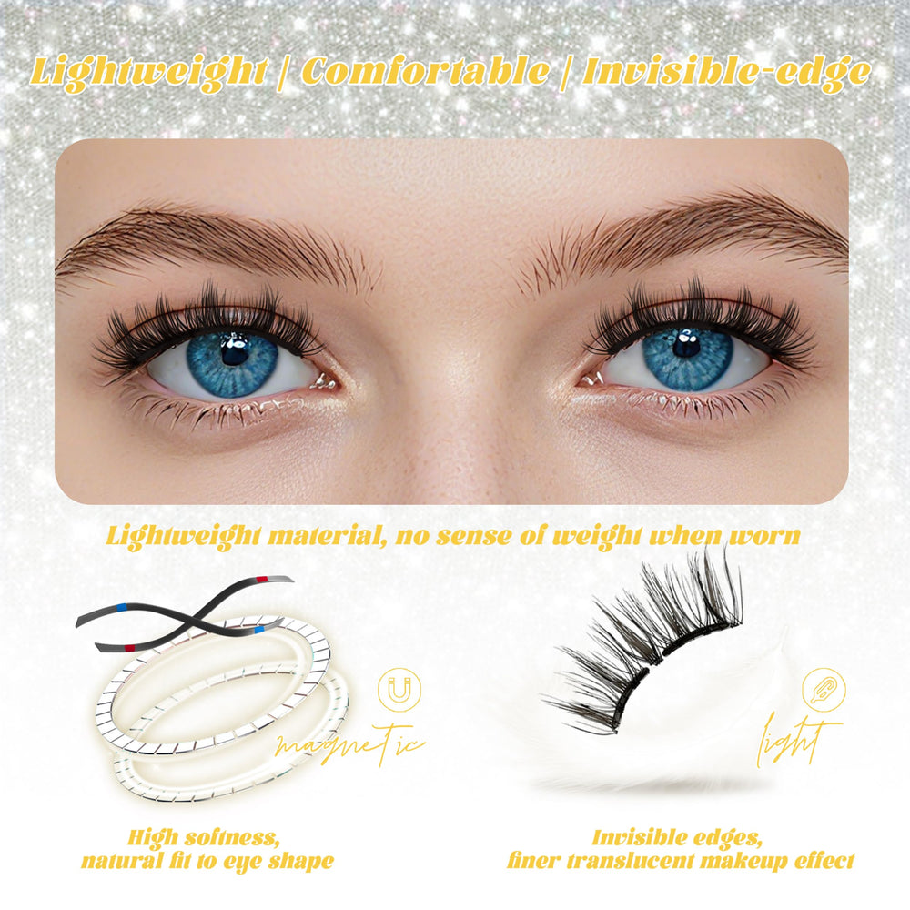 Chensplend feathery-style lashes highlight soft, airy fibers for a gentle daytime finish.