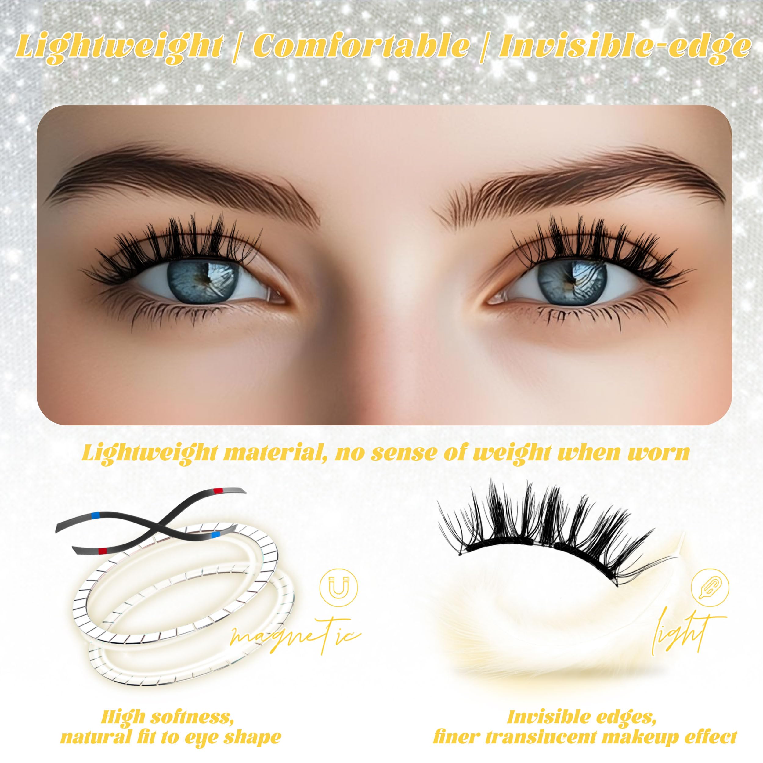 Close-up of CHENSPLEND feathery magnetic lashes for a natural look