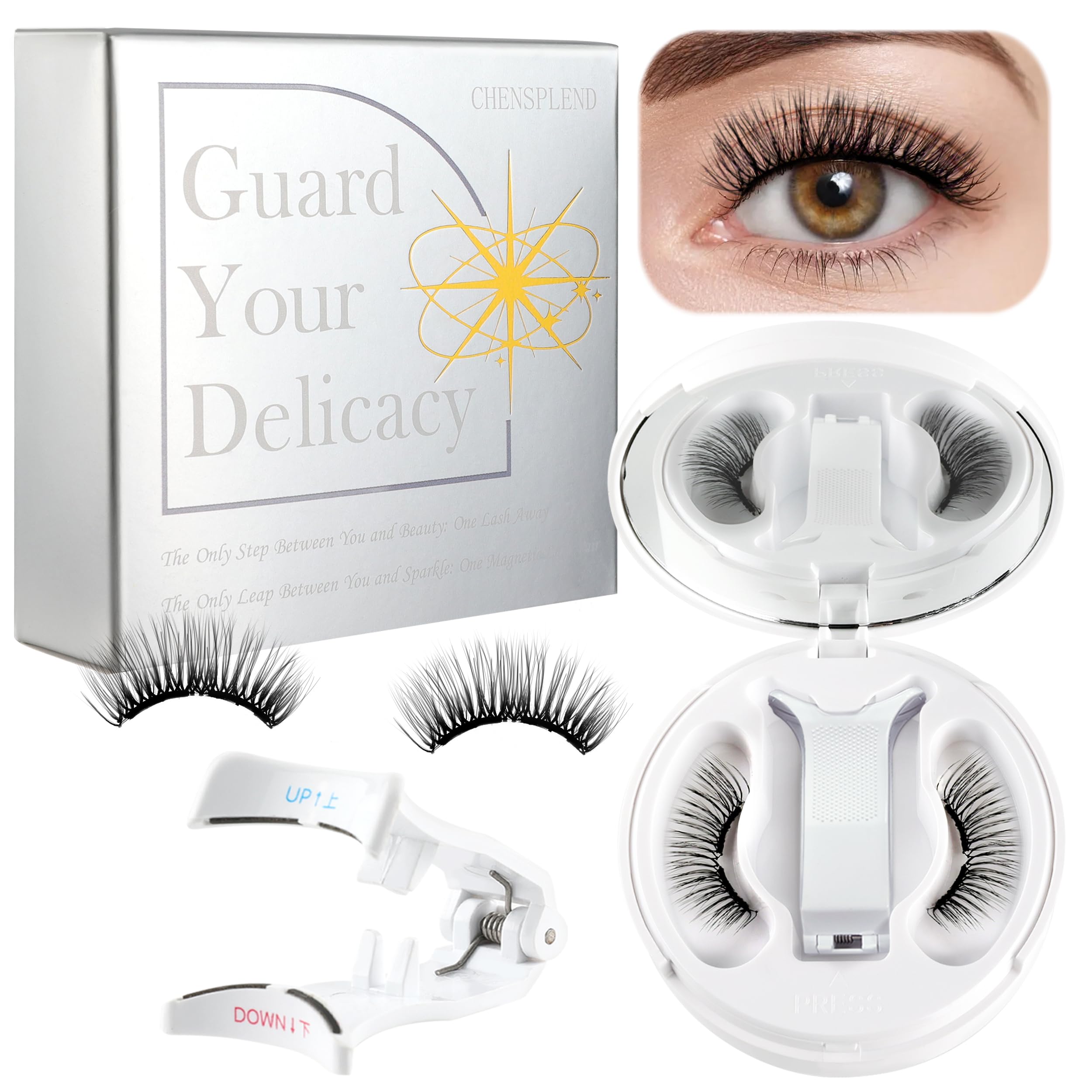CHENSPLEND magnetic eyelashes with applicator for easy, glue-free wear.