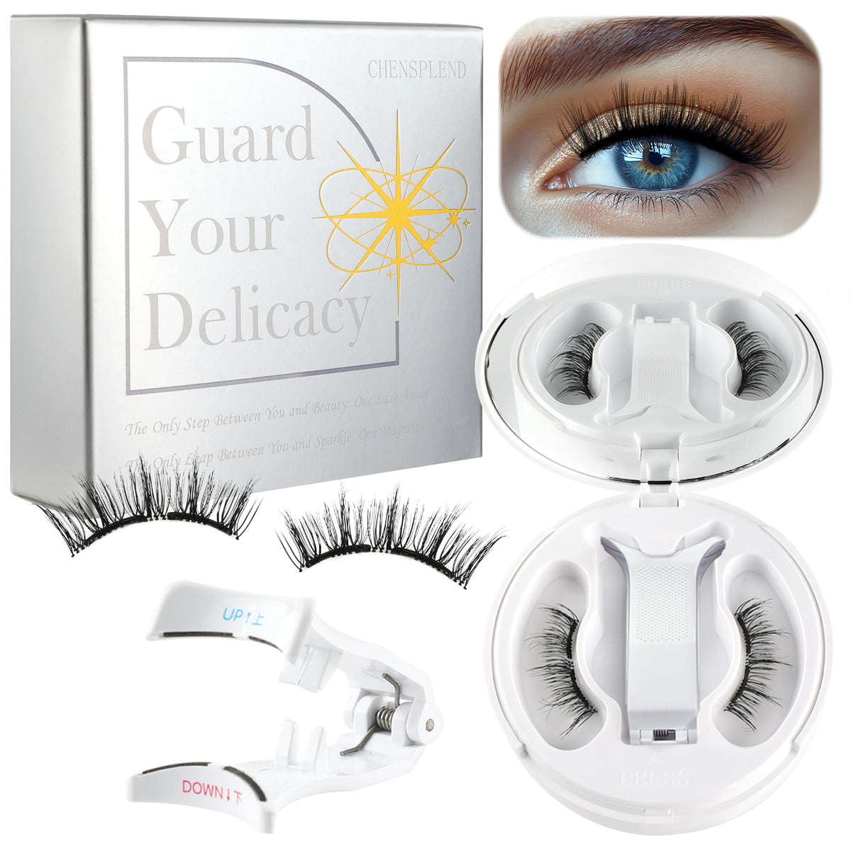 Chensplend magnetic eyelashes with applicator for easy wear and natural look.