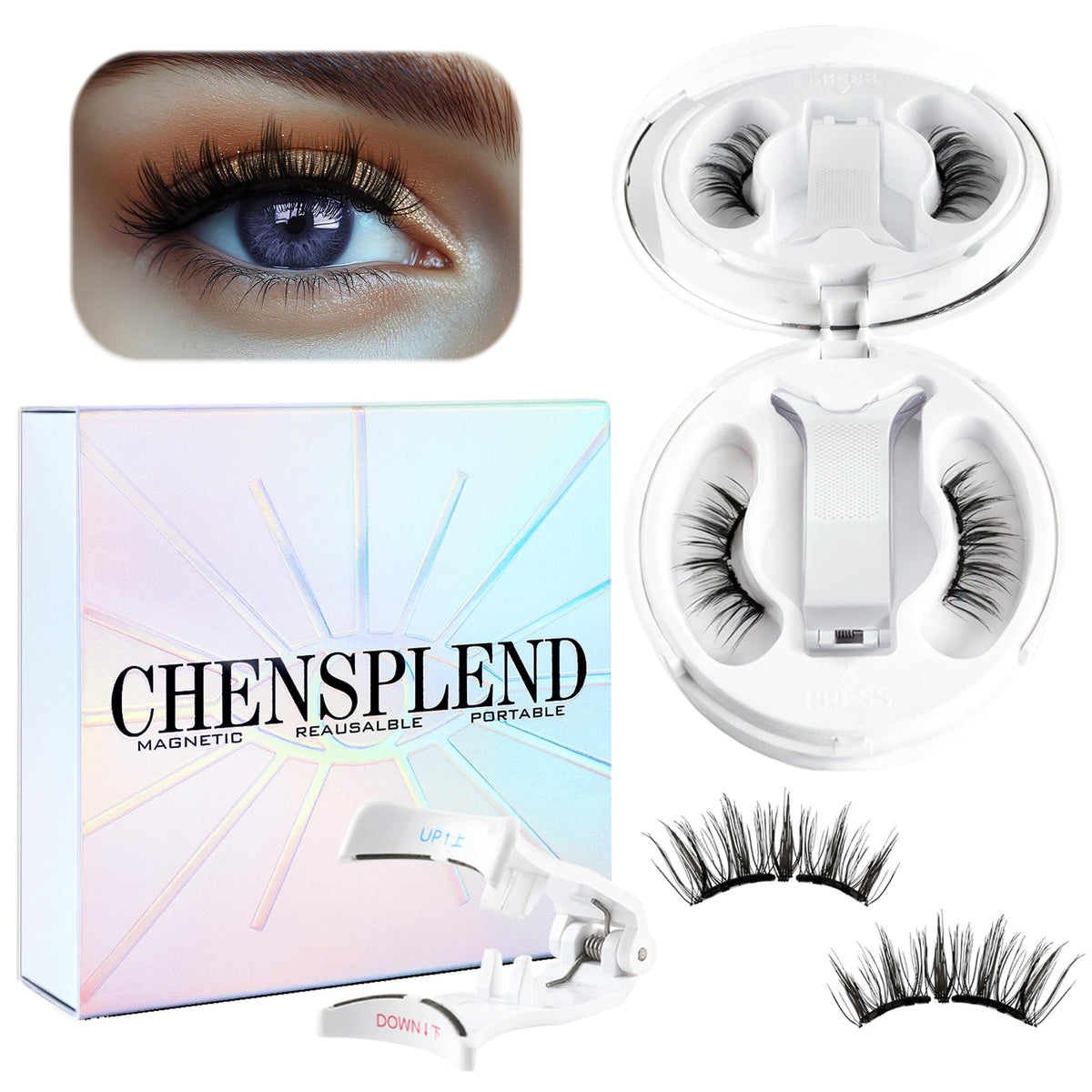 CHENSPLEND Upgrade Magnetic Eyelashes with Applicator for quick, glue-free wear.