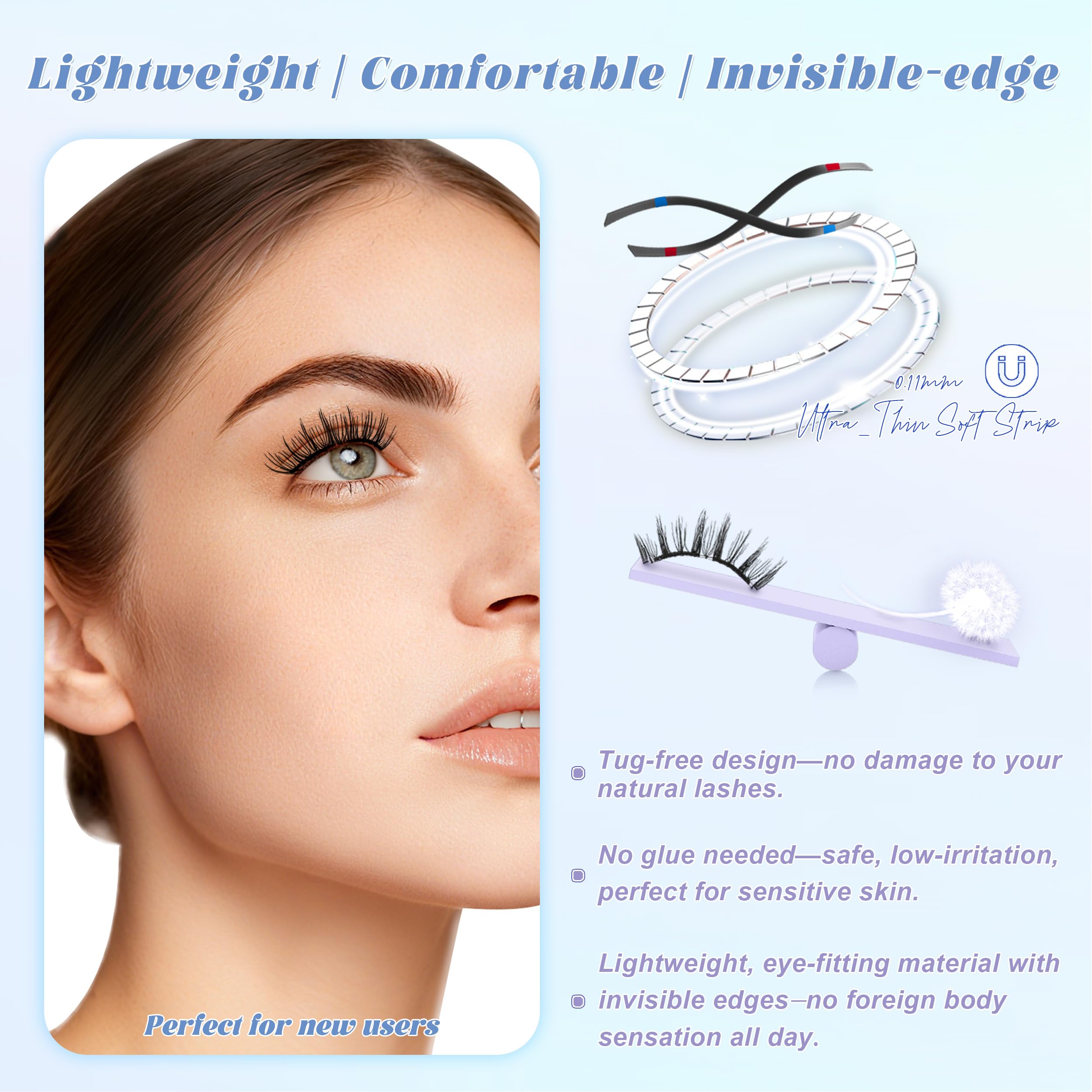 CHENSPLEND Upgrade Magnetic Eyelashes on eye with lightweight magnet for all-day comfort