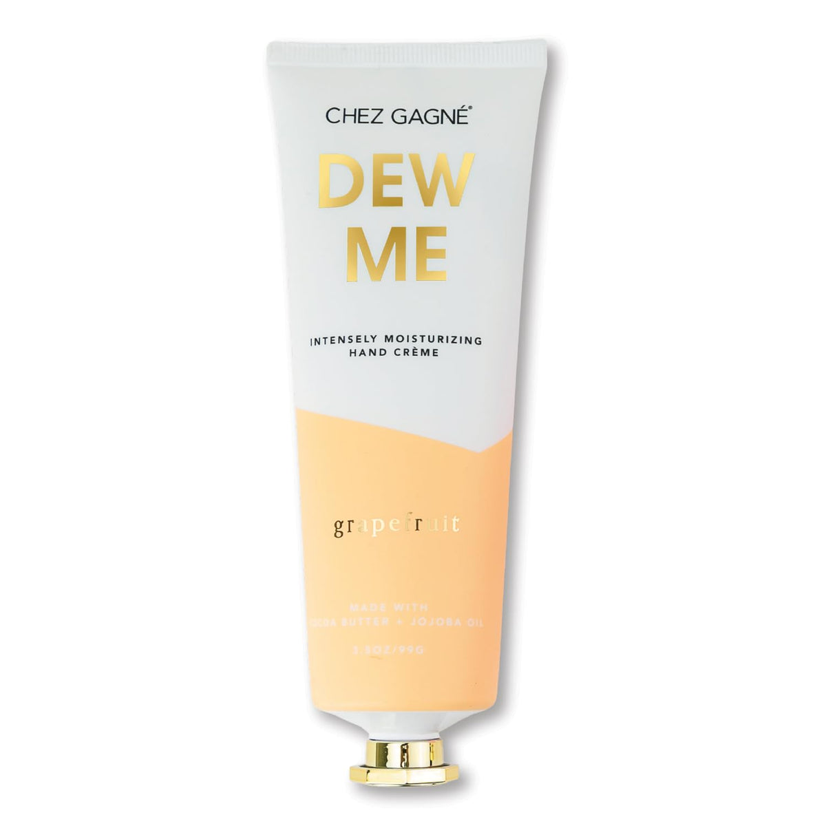 Chez Gagné Dew Me Hand Crème bottle with grapefruit scent delivering bright hydration.