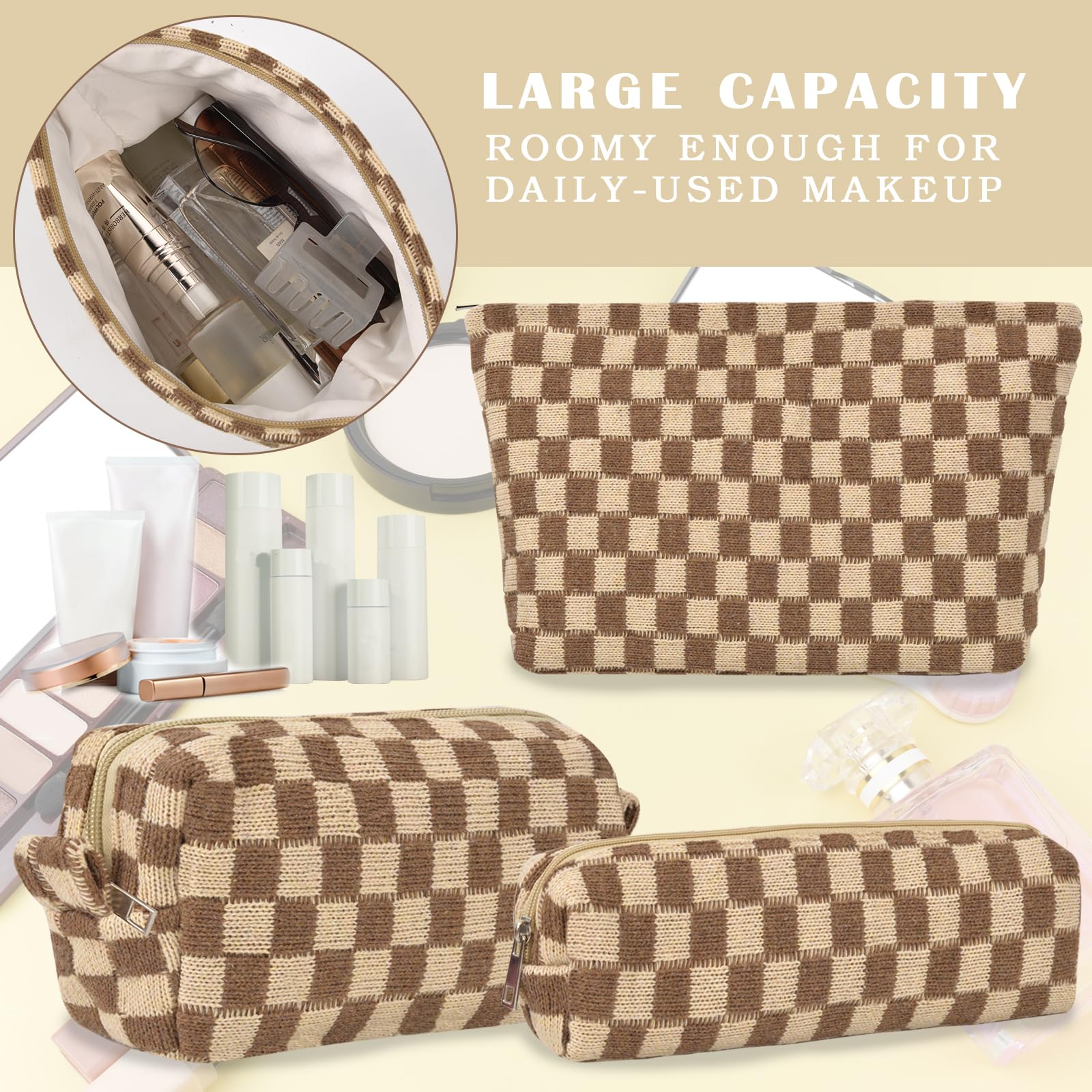 ChezMax checkered makeup bag medium offered for compact palettes and tools