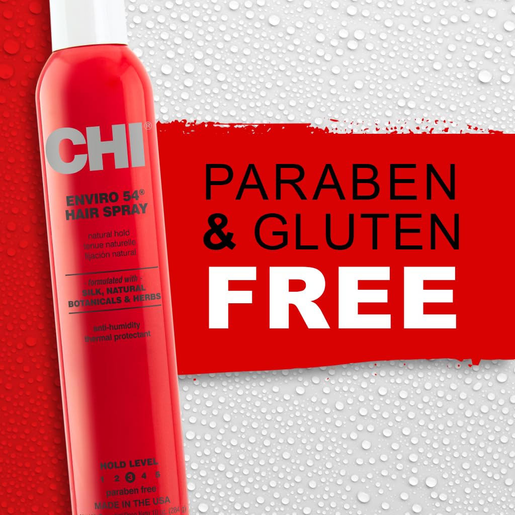 CHI Enviro 54 ceramic protection emphasizes shine and hair integrity.