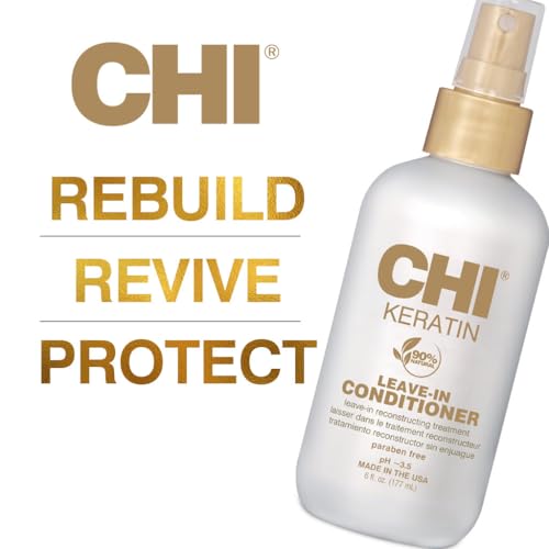 Applying CHI Keratin Leave-in Conditioner to damp hair for detangling
