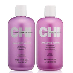 Chi Magnified Volume Shampoo bottle adds body and shine for daily styling.