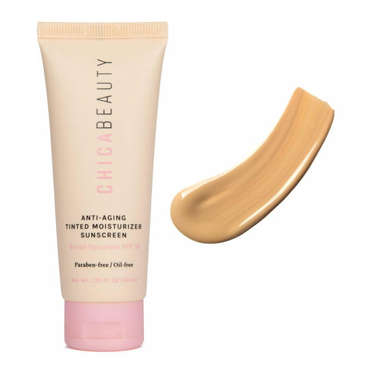 CHICA BEAUTY 3 in 1 tinted moisturizer SPF30 tube swatch on skin