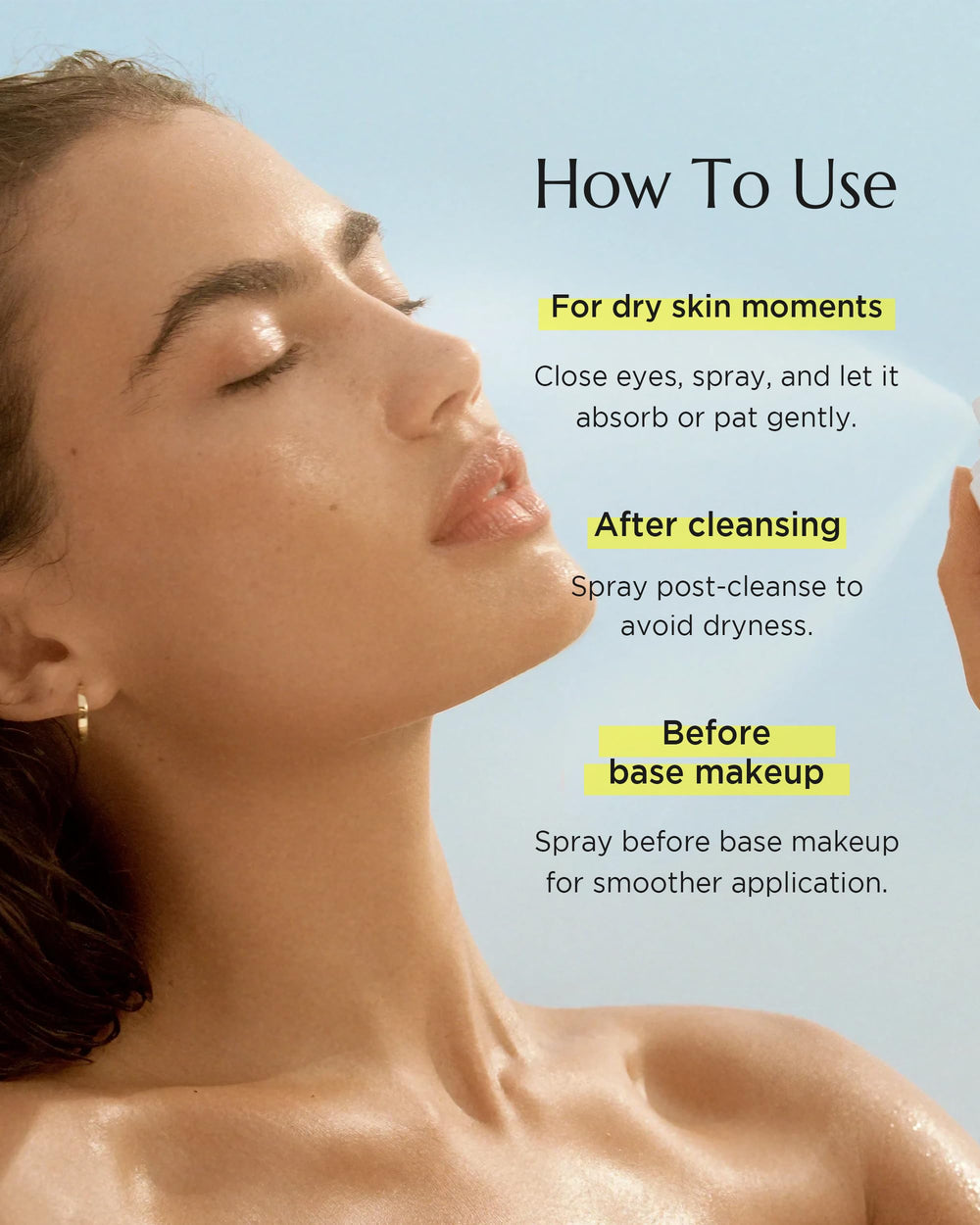 CHICHO Boosting Serum spray being applied for quick, even coverage.