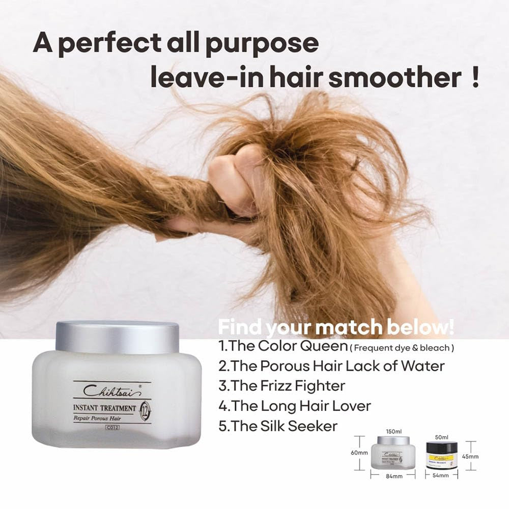 Chihtsai Instant Treatment hair texture close-up highlights smoother, frizz-reducing results.