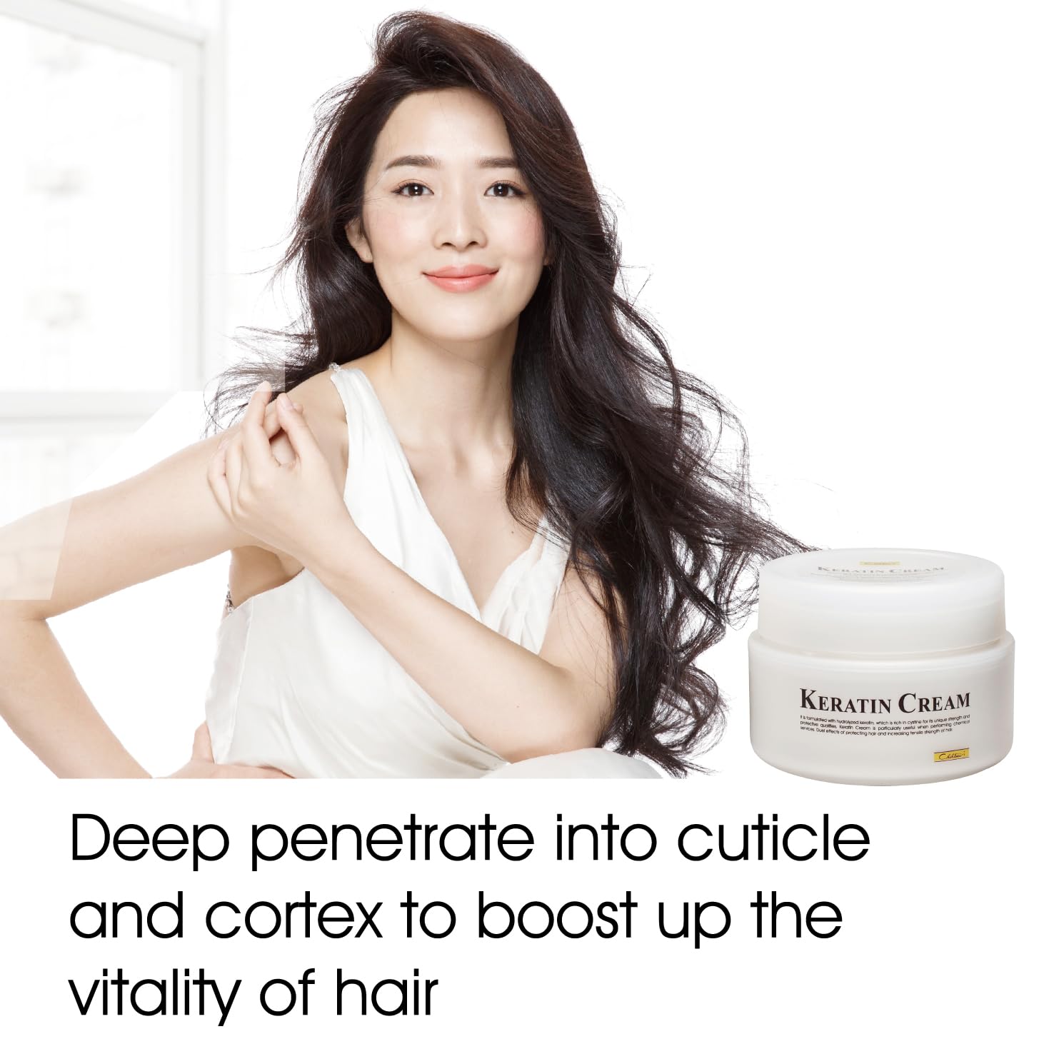 Chihtsai No.36 Keratin Cream dispenser demonstrates easy application