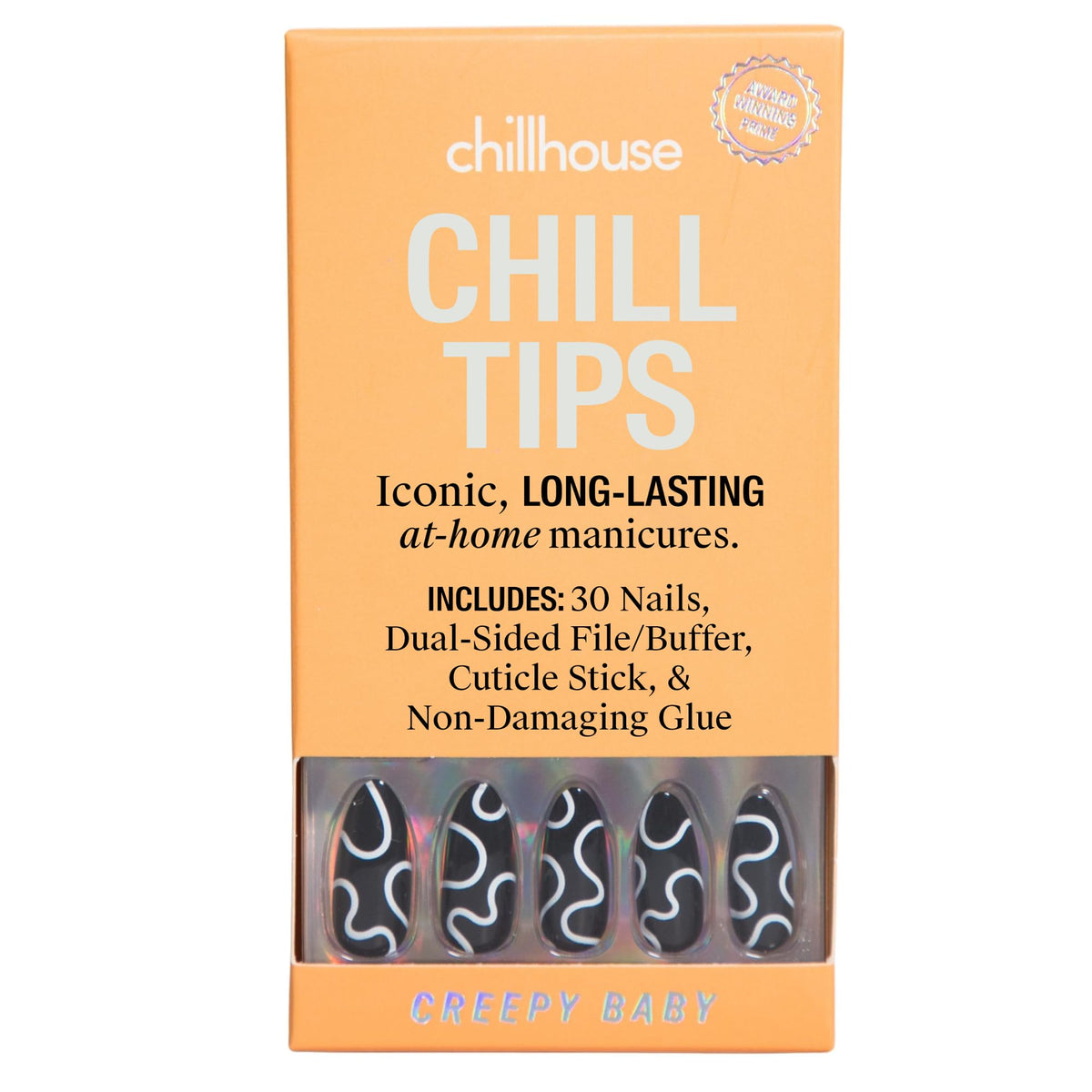 Chillhouse Chill Tips kit showing 30 nail shapes for a customizable manicure.