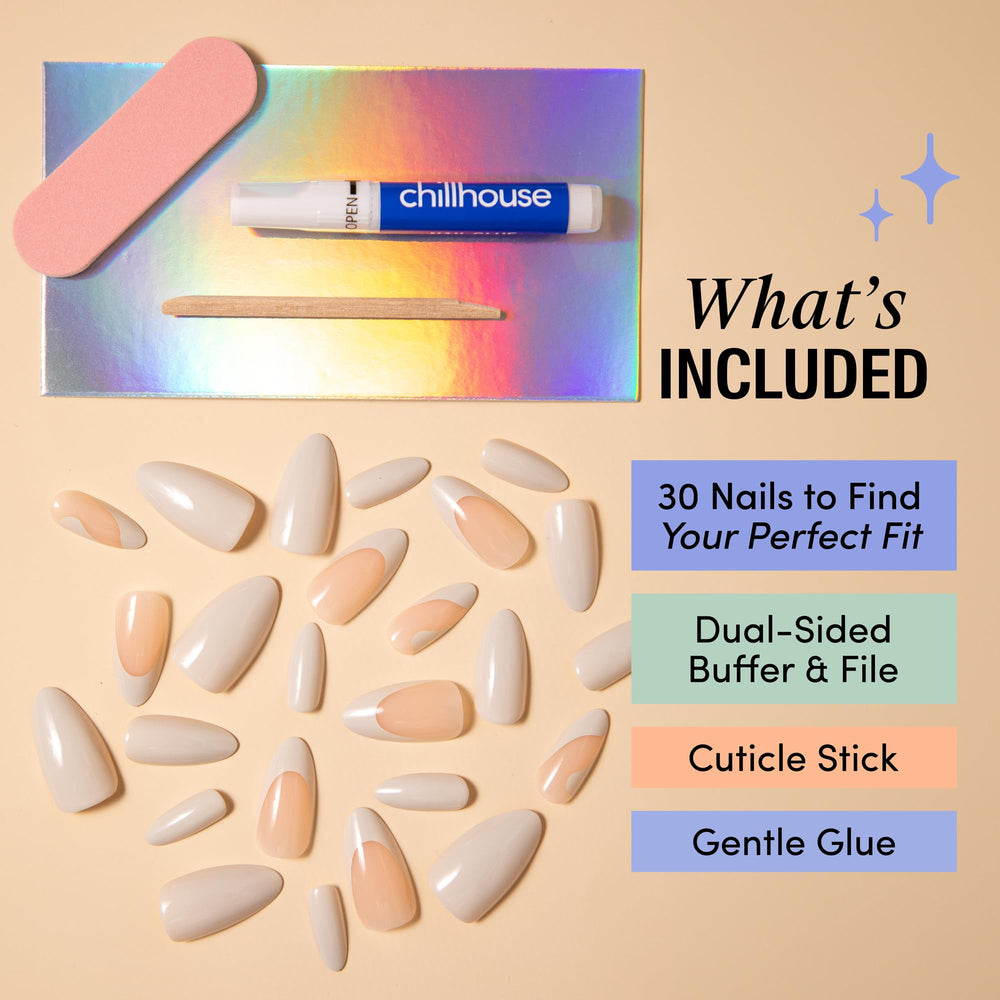 Chillhouse dual-sided buffer and file for smooth prep and lasting wear.