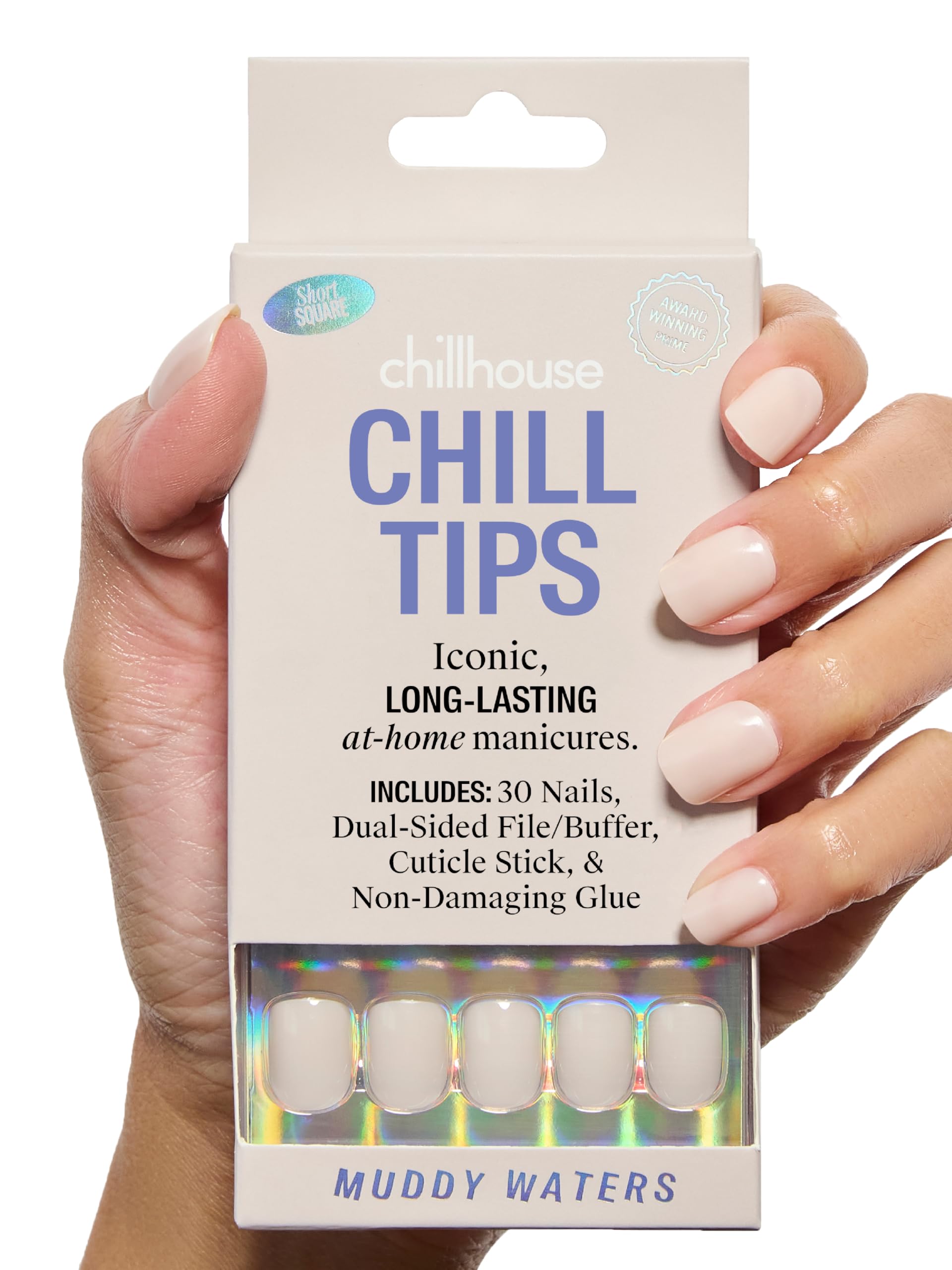 Chillhouse Muddy Waters square-short tips ready for quick at-home manicure.