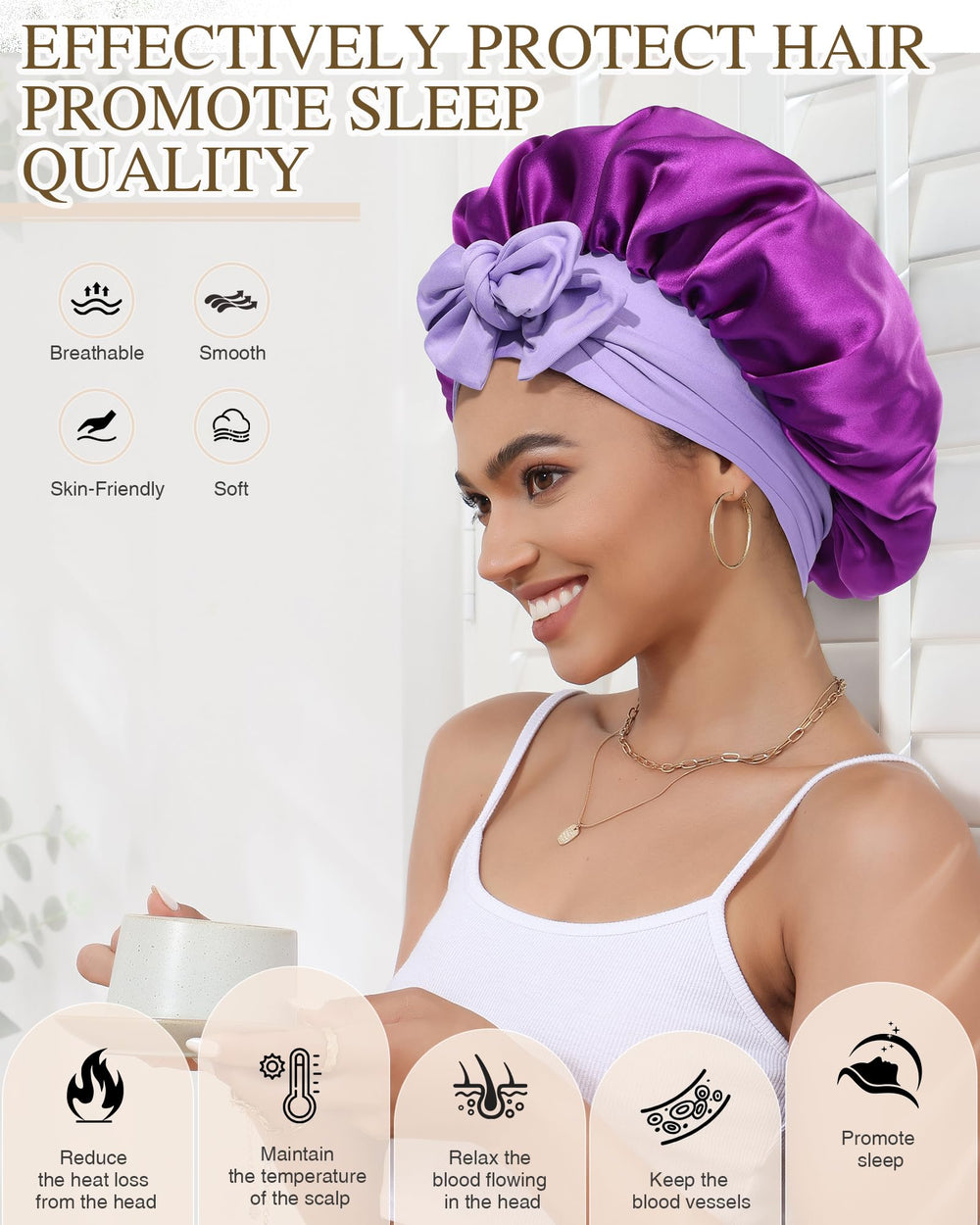 CHLINS silk bonnet helps lock in moisture for healthier-looking hair.