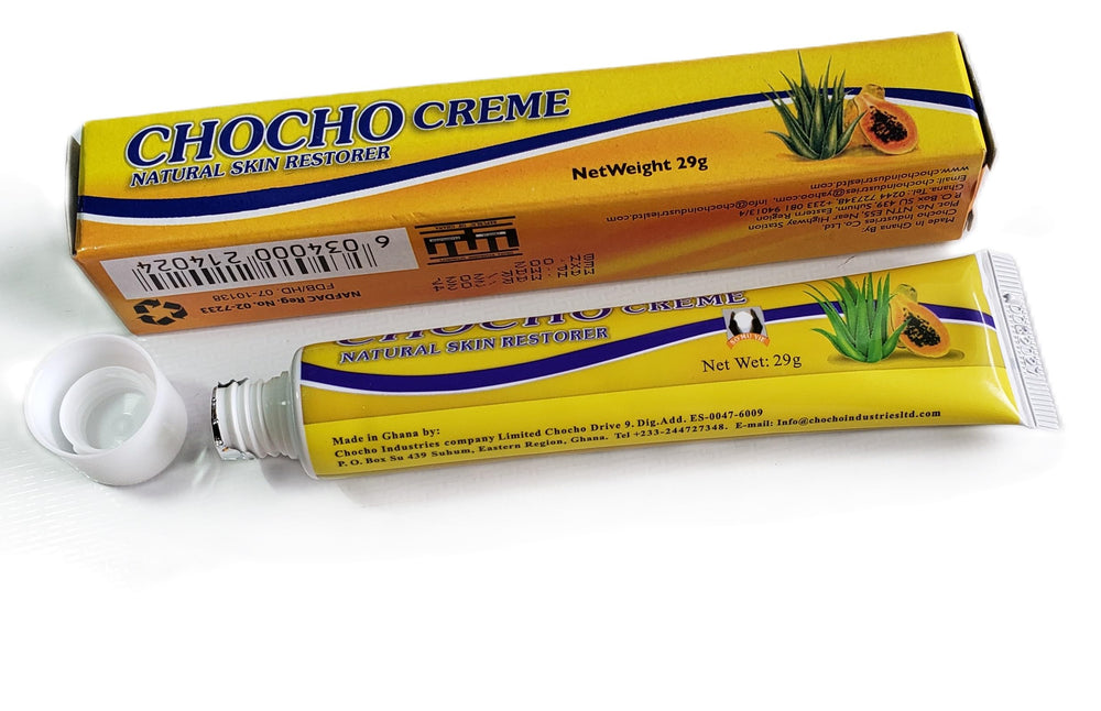 Chocho Cream From Ghana 2-pack texture swirl demonstrates moisturizing consistency for daily care
