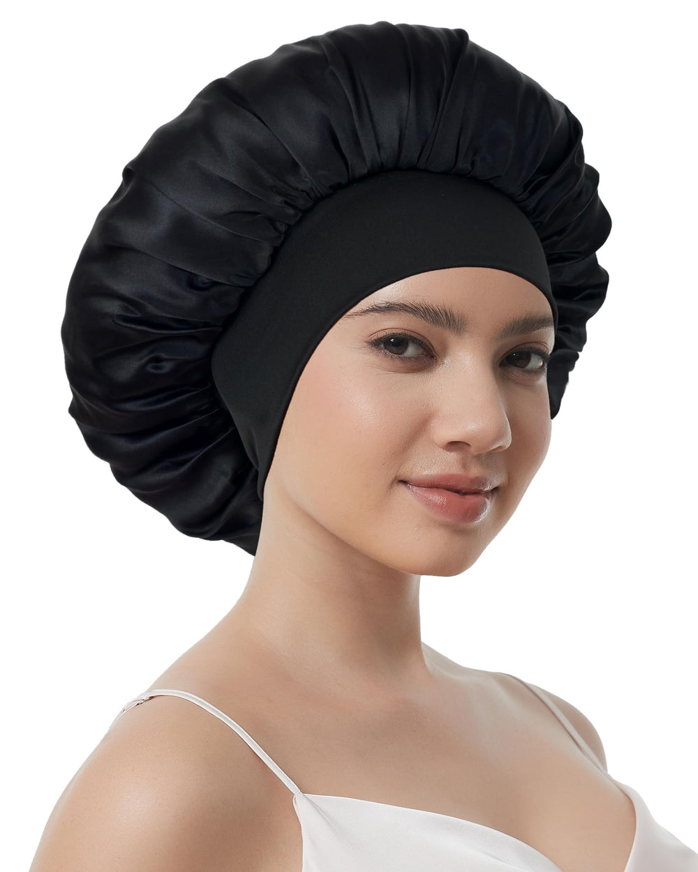 Choshion silk bonnet outer layer protects hair while sleeping to reduce frizz.