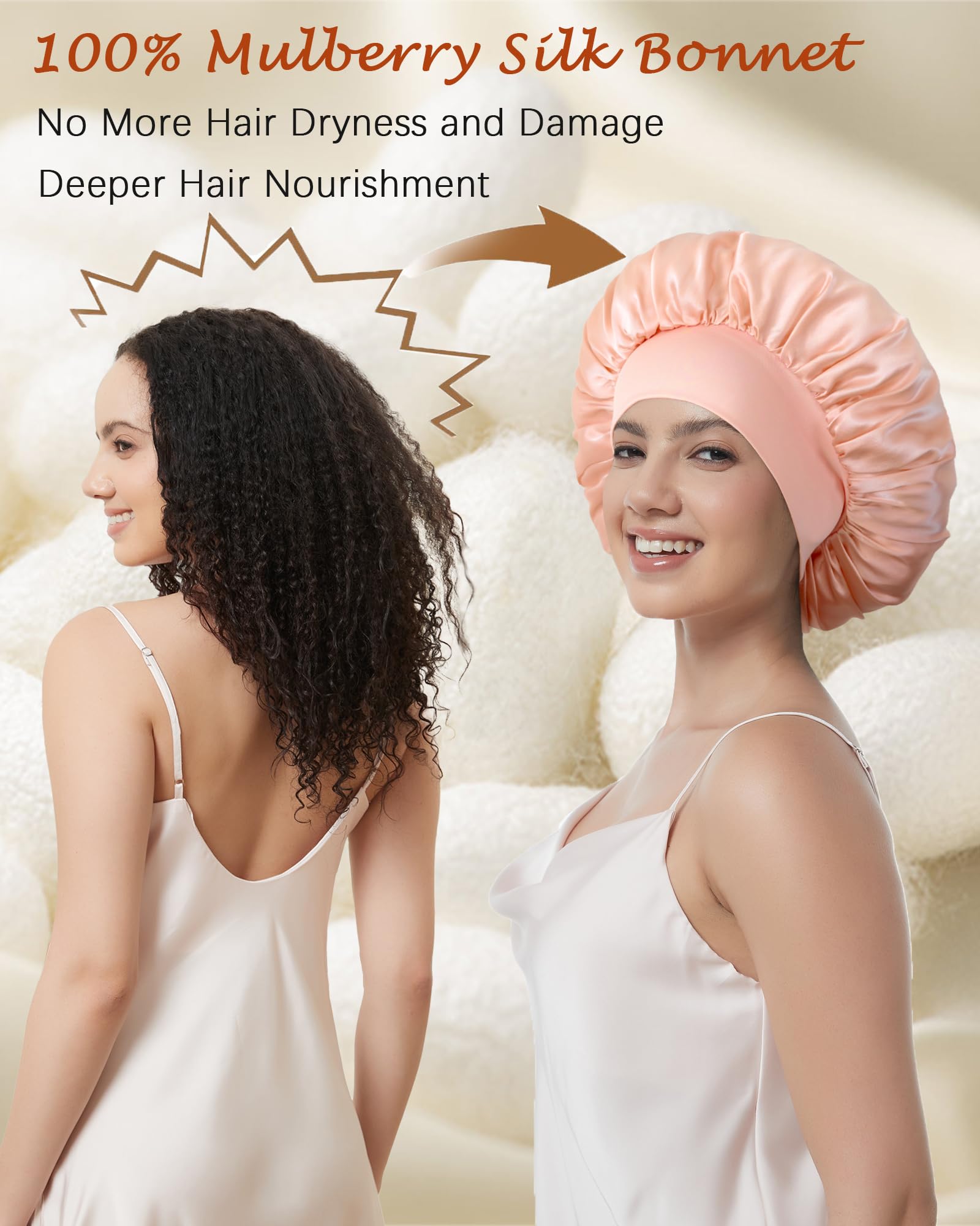Choshion silk bonnet roomy fit accommodates long, curly, and thick hair.