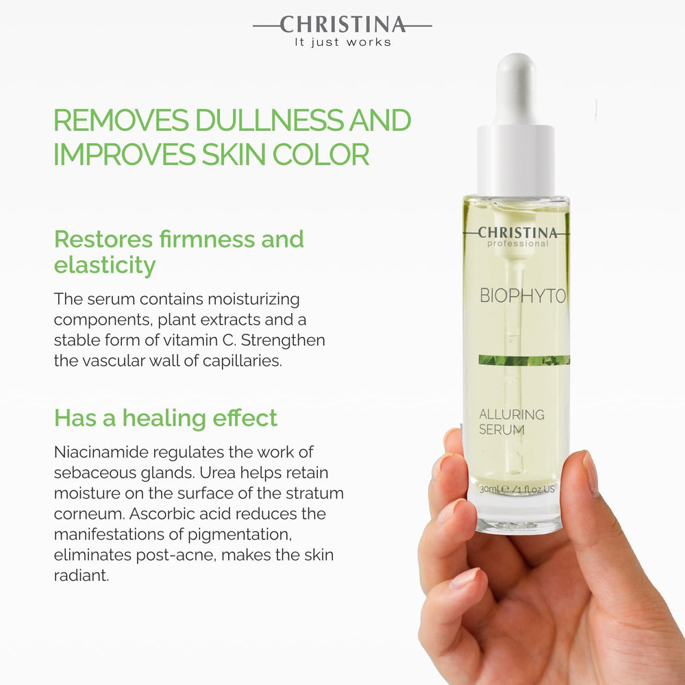 Christina Biophyto Alluring Serum pump dispense enables precise daily dosing