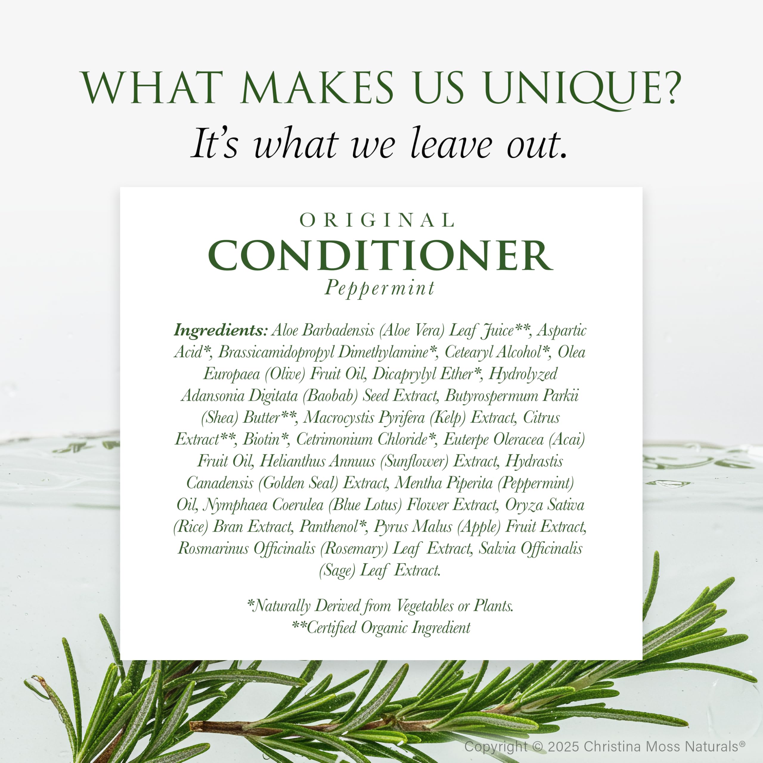 Christina Moss Naturals conditioner ingredients kelp and blue lotus for smoothing