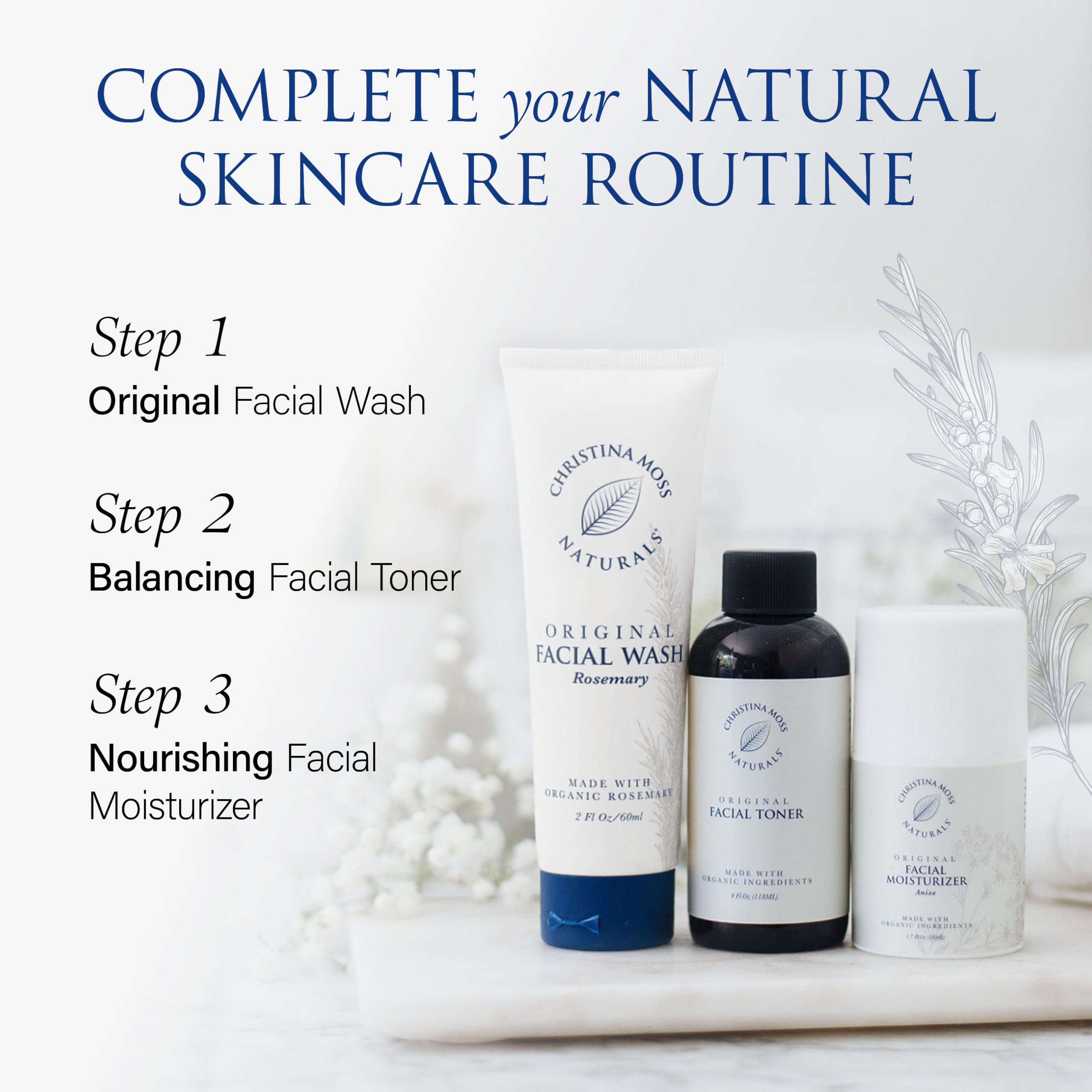 Vegan Christina Moss Naturals face wash formula highlighting barrier-friendly hydration.