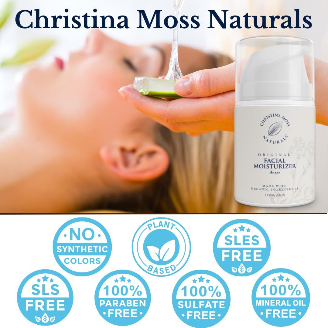 Christina Moss Naturals Original Moisturizer ingredients visual indicating plant-based formula.