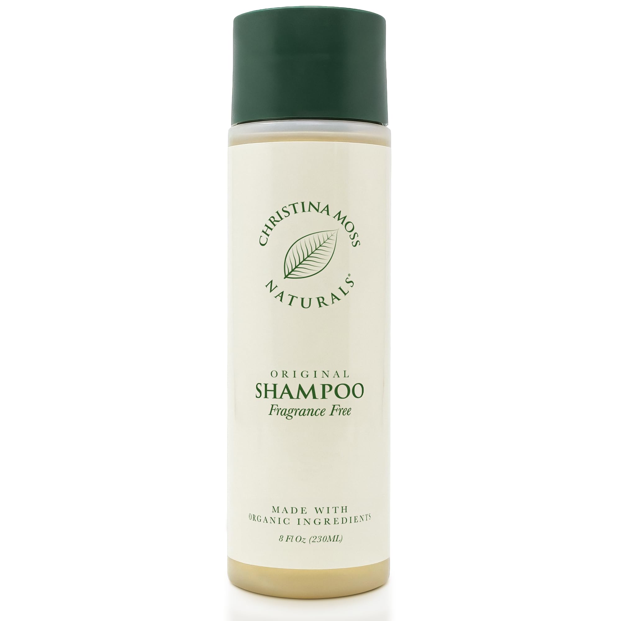 Christina Moss Naturals Shampoo bottle front with a gentle plant-based cleansing message