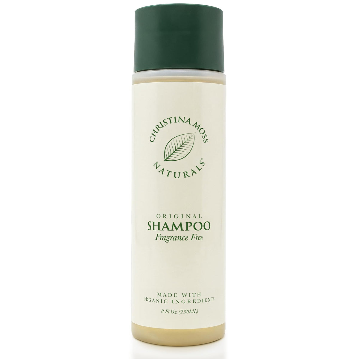 Christina Moss Naturals Shampoo bottle front with a gentle plant-based cleansing message