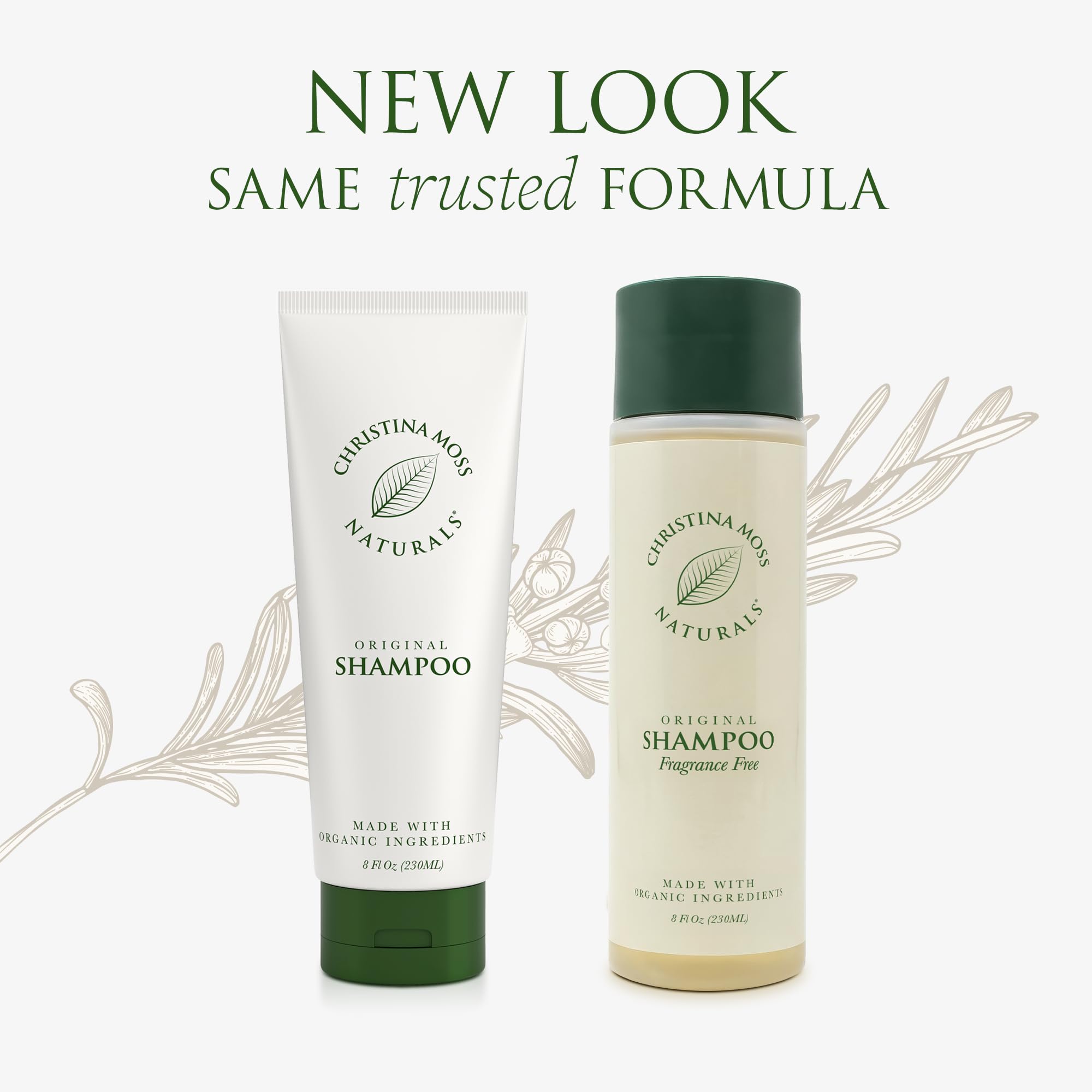 Christina Moss Naturals Shampoo label closeup highlighting fragrance-free formulation