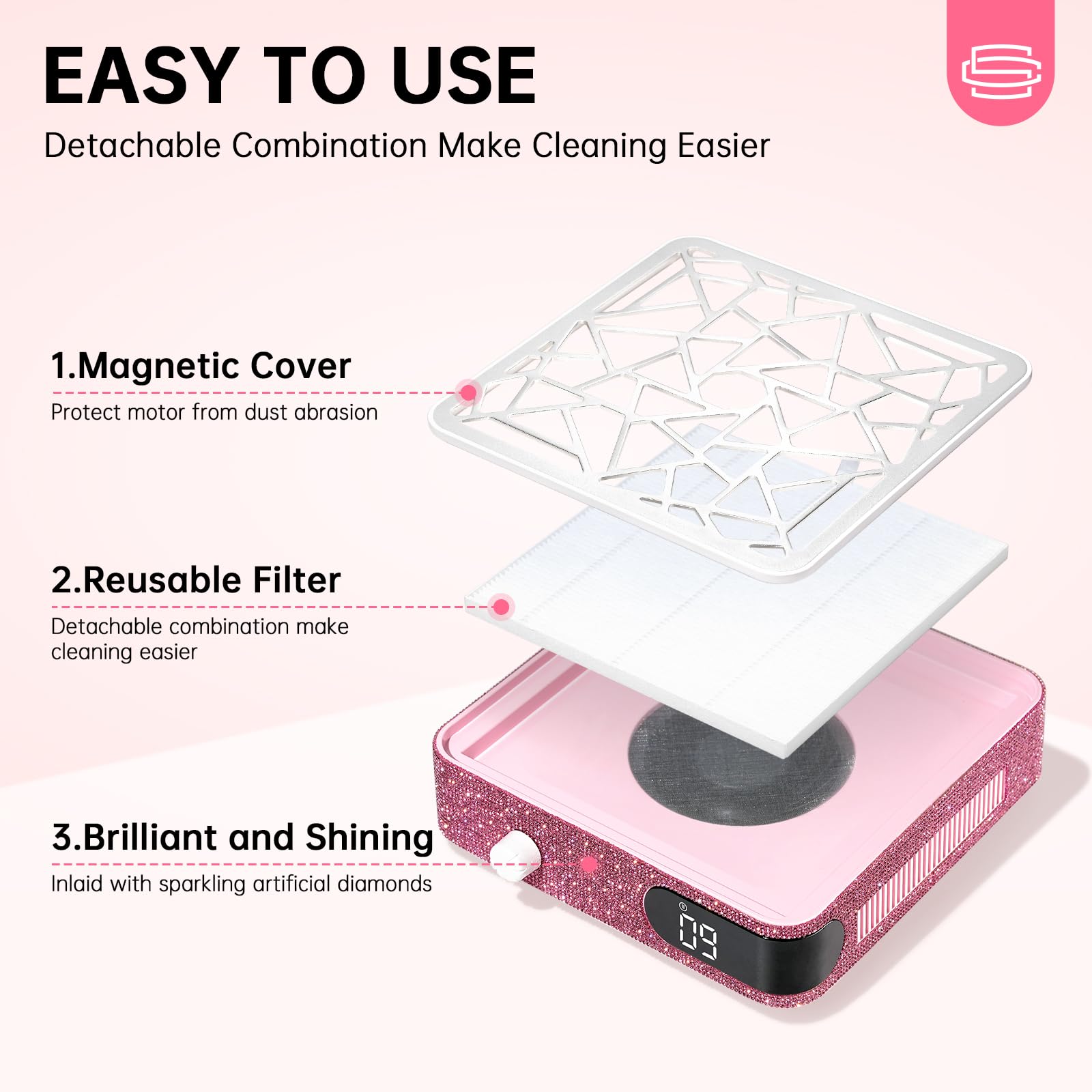 CHRISTINE SHELLY dust extractor operates quietly to reduce workstation noise.