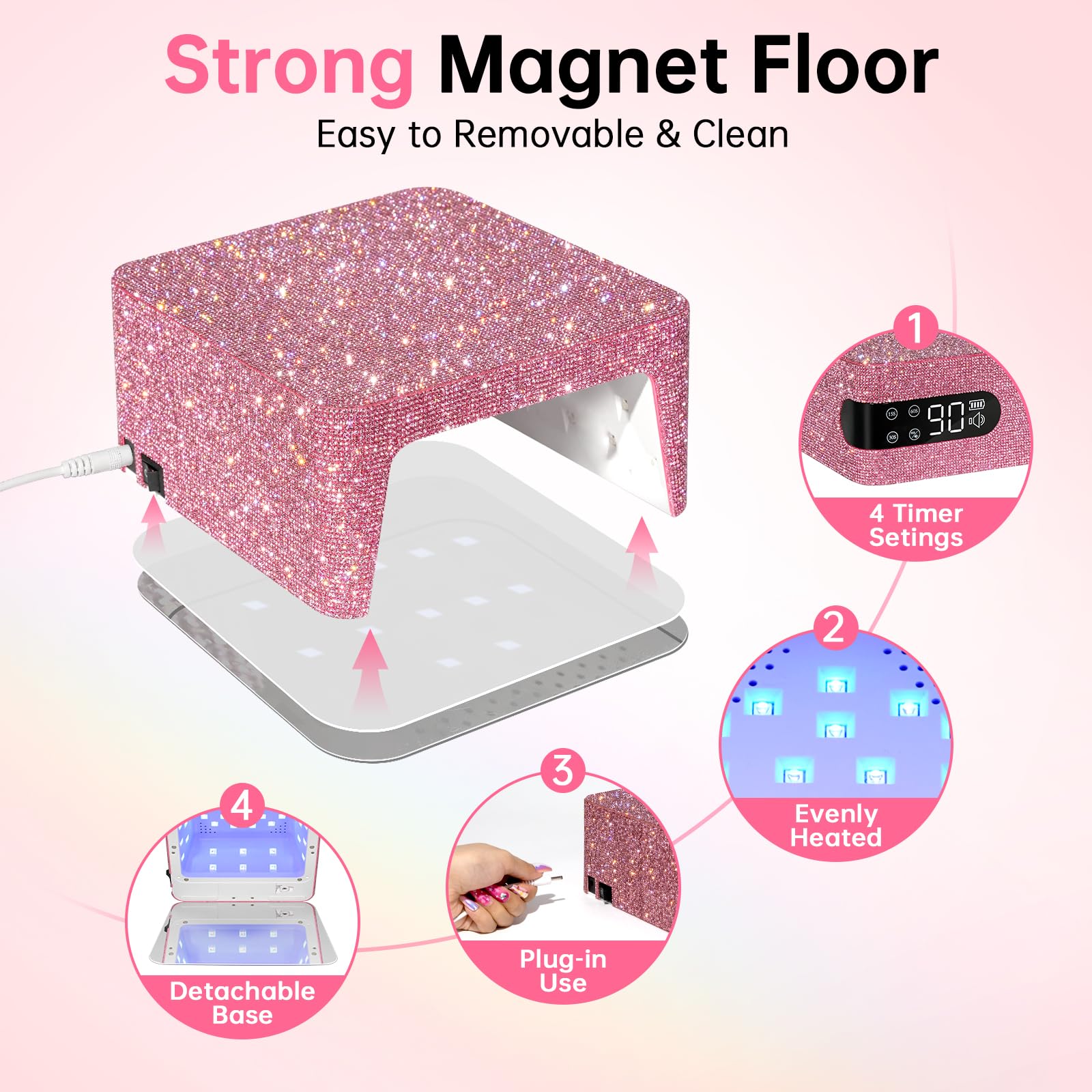 CHRISTINE SHELLY UV nail lamp detachable base for easy cleaning and maintenance.