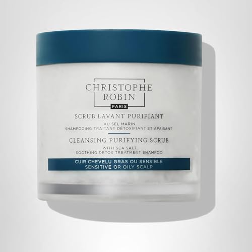 Christophe Robin Purifying Scalp Scrub packaging closeup emphasizes premium detox