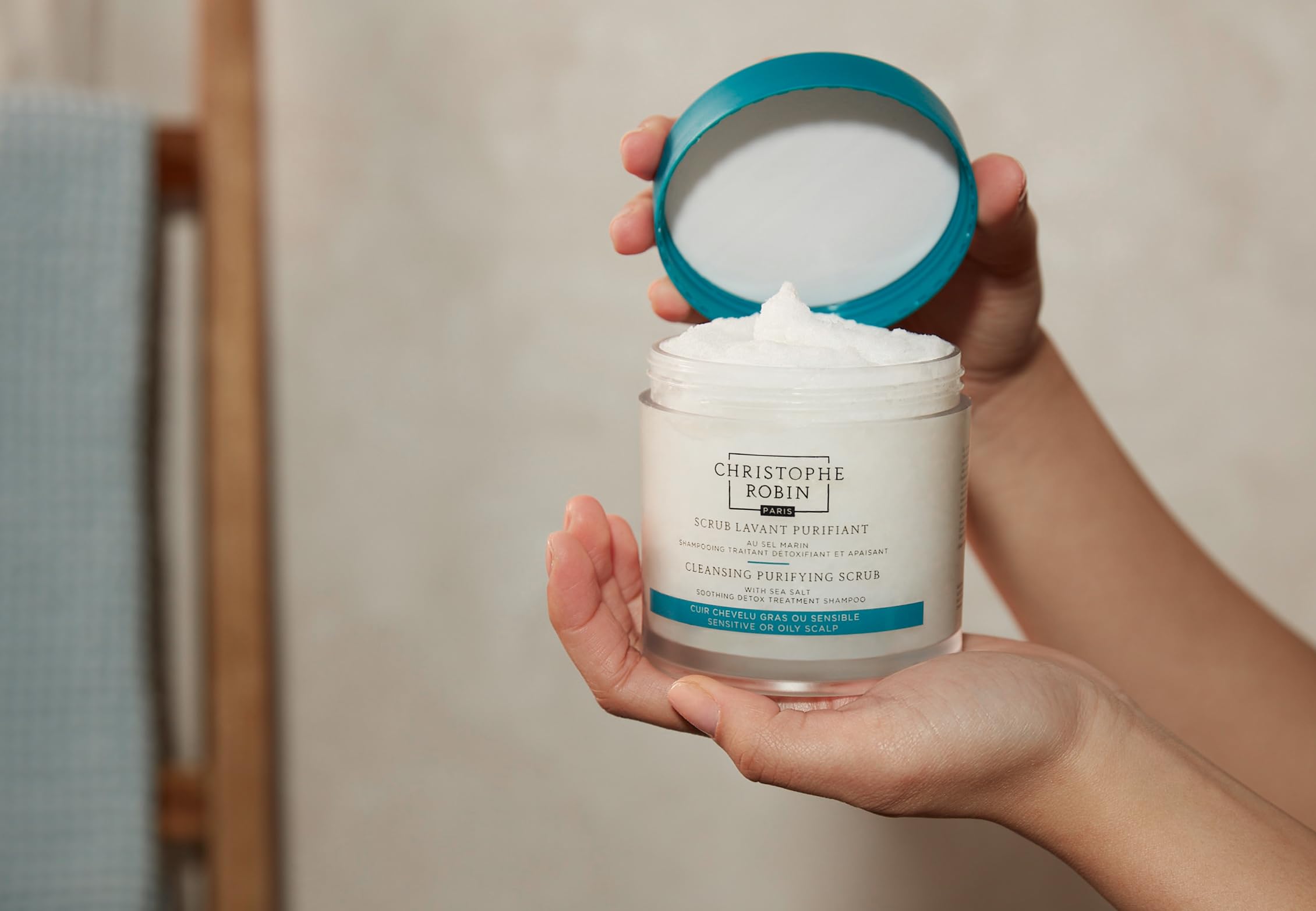 Christophe Robin Purifying Scalp Scrub vegan formula highlighting ethical care