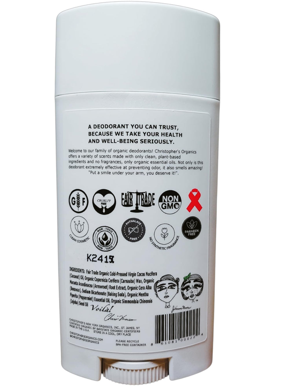 Christopher's Organics Mr. and Mrs. Peppermint label detail highlighting organic certification.