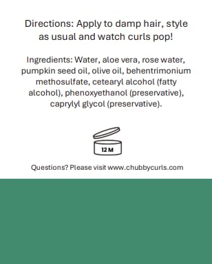 Chubby Curls Slips Right Through My Fingers rose water ingredients close-up highlighting hydration components.