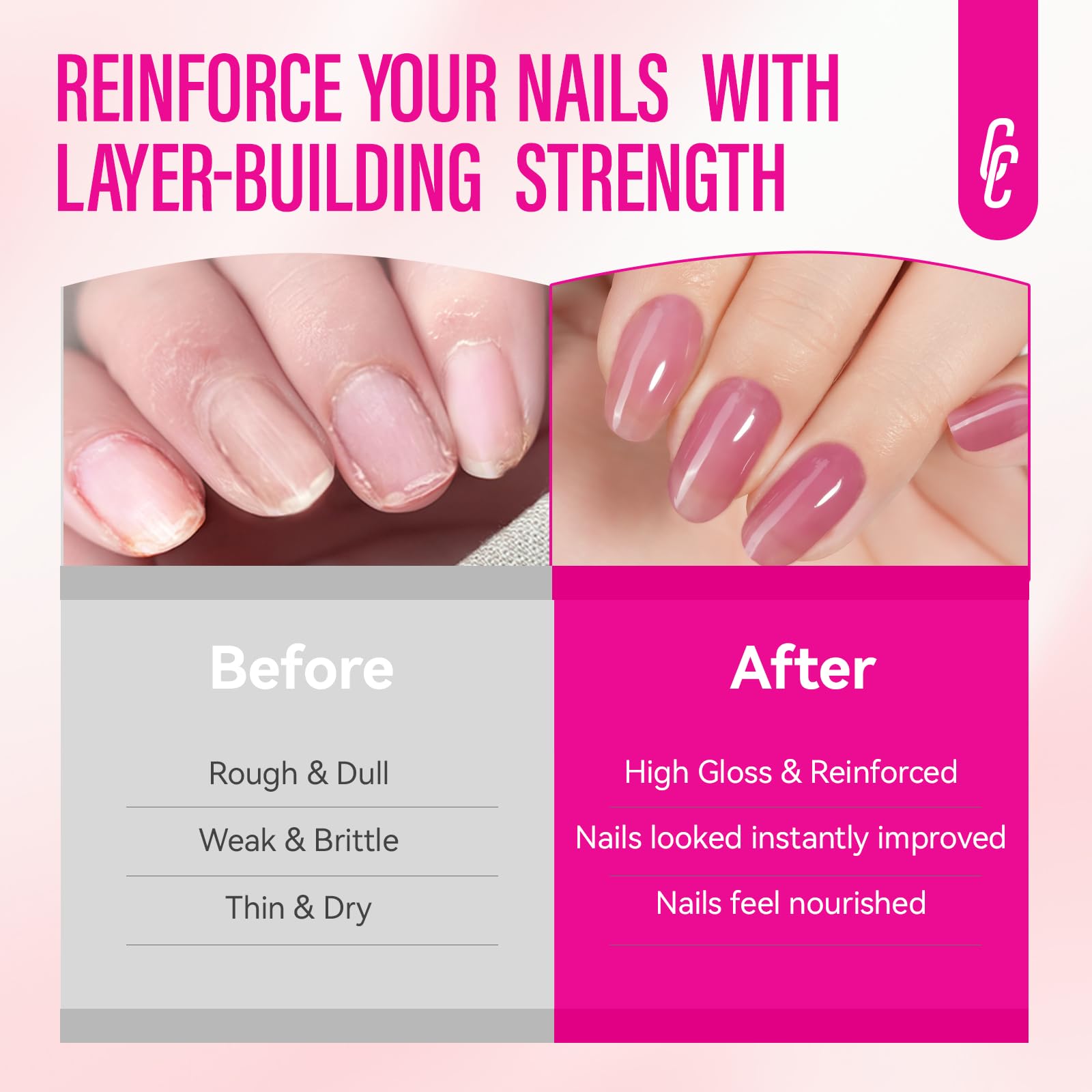 Base coat layer from CHUCHU strengthener applied on nail.