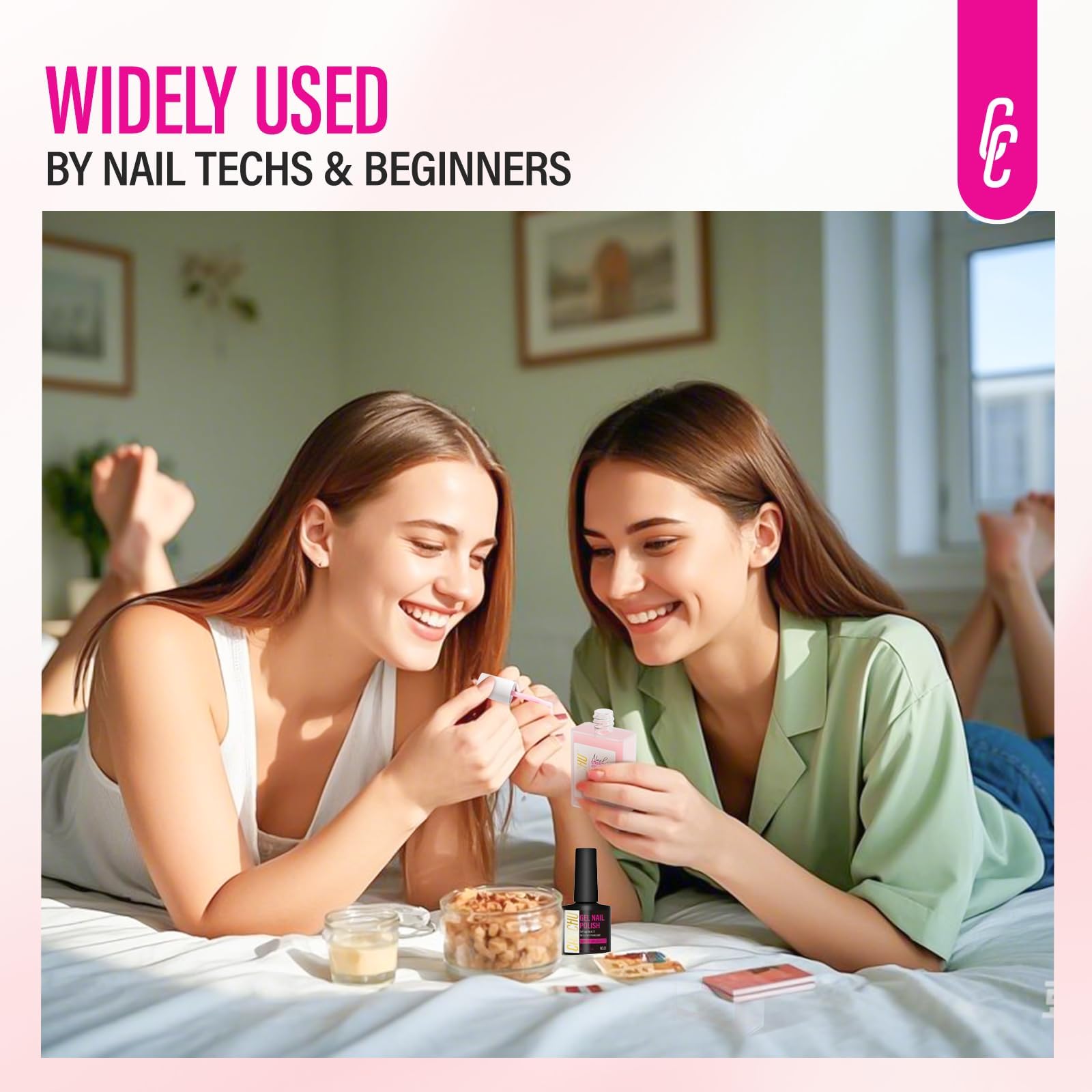 Quick-drying CHUCHU formula shown during manicure session.