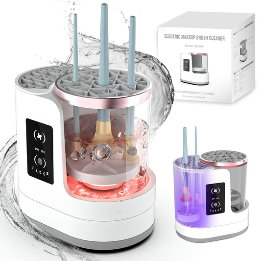 Chufa 3-in-1 makeup brush cleaner front view shows space-saving vanity design