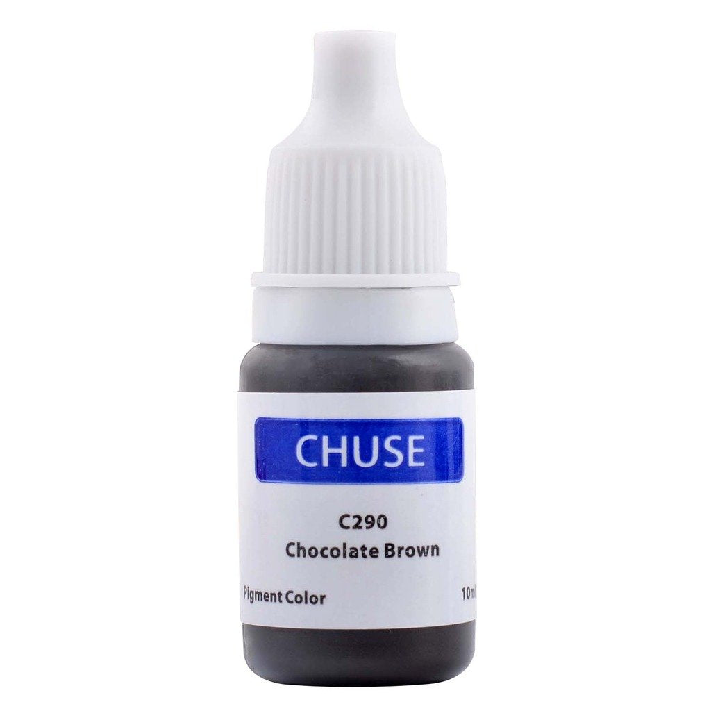 CHUSE microblading ink bottle in Chocolate Brown for natural-looking brows