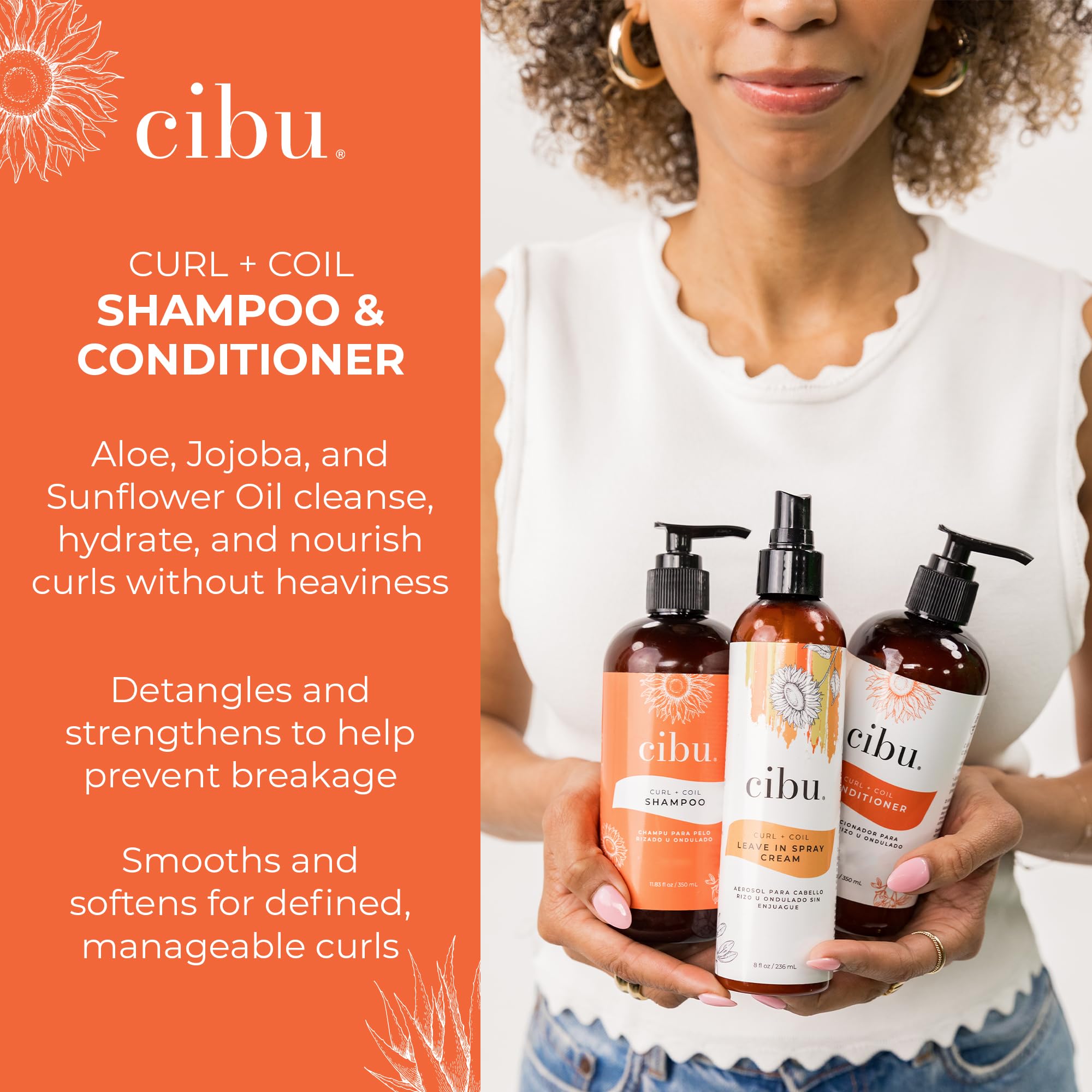 CIBU Curl + Coil label close-up noting paraben-free and cruelty-free ingredients