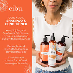 CIBU Curl + Coil label close-up noting paraben-free and cruelty-free ingredients