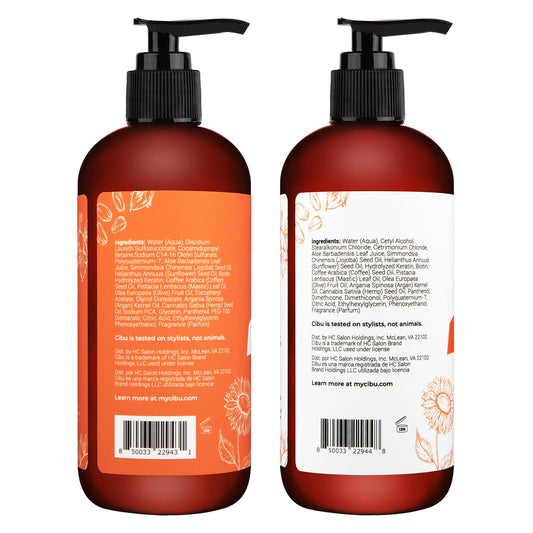 CIBU Curl + Coil shampoo bottle close-up highlighting botanical blend for cleansing