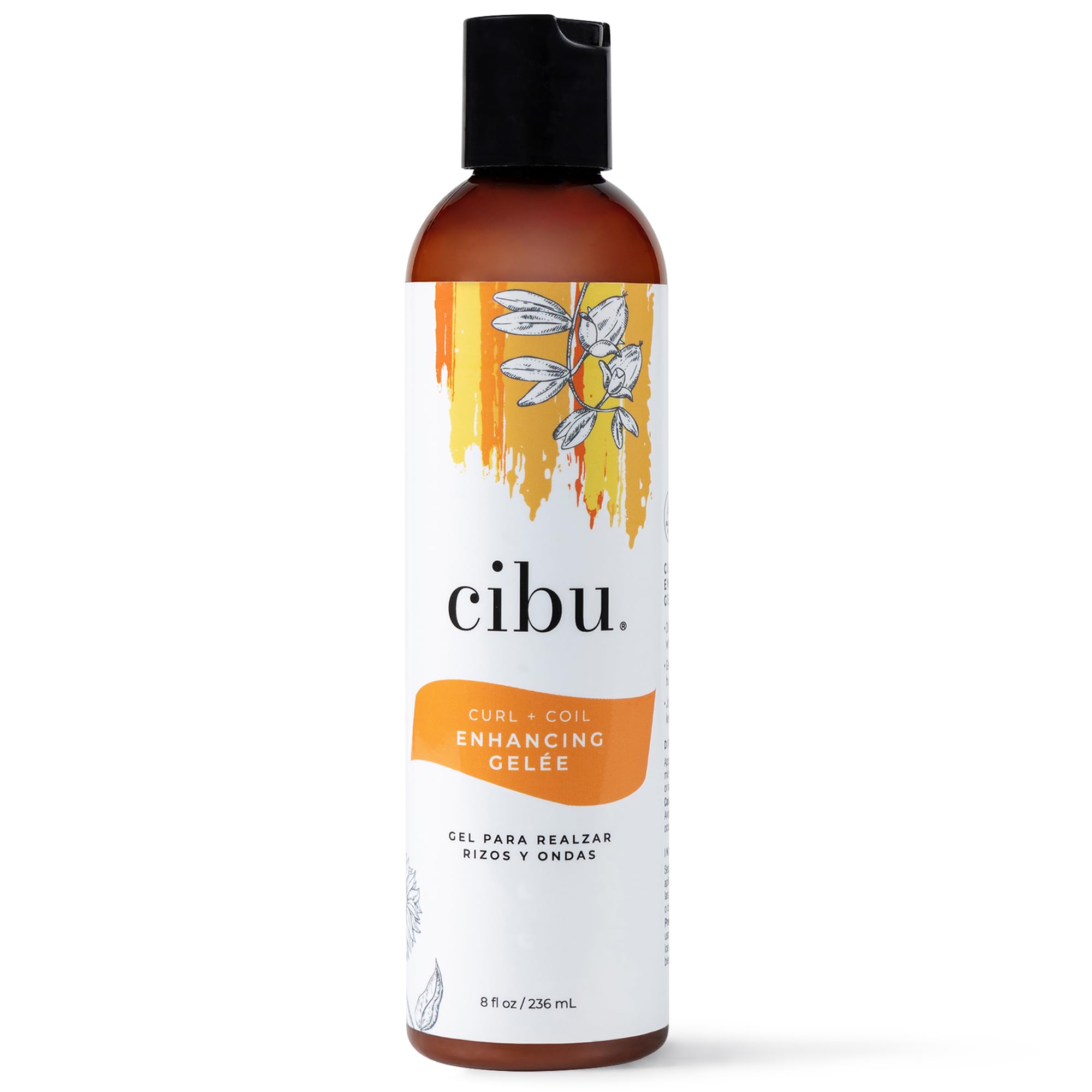 CIBU Curl + Coil Enhancing Gelée bottle closeup for defined curls and frizz control.
