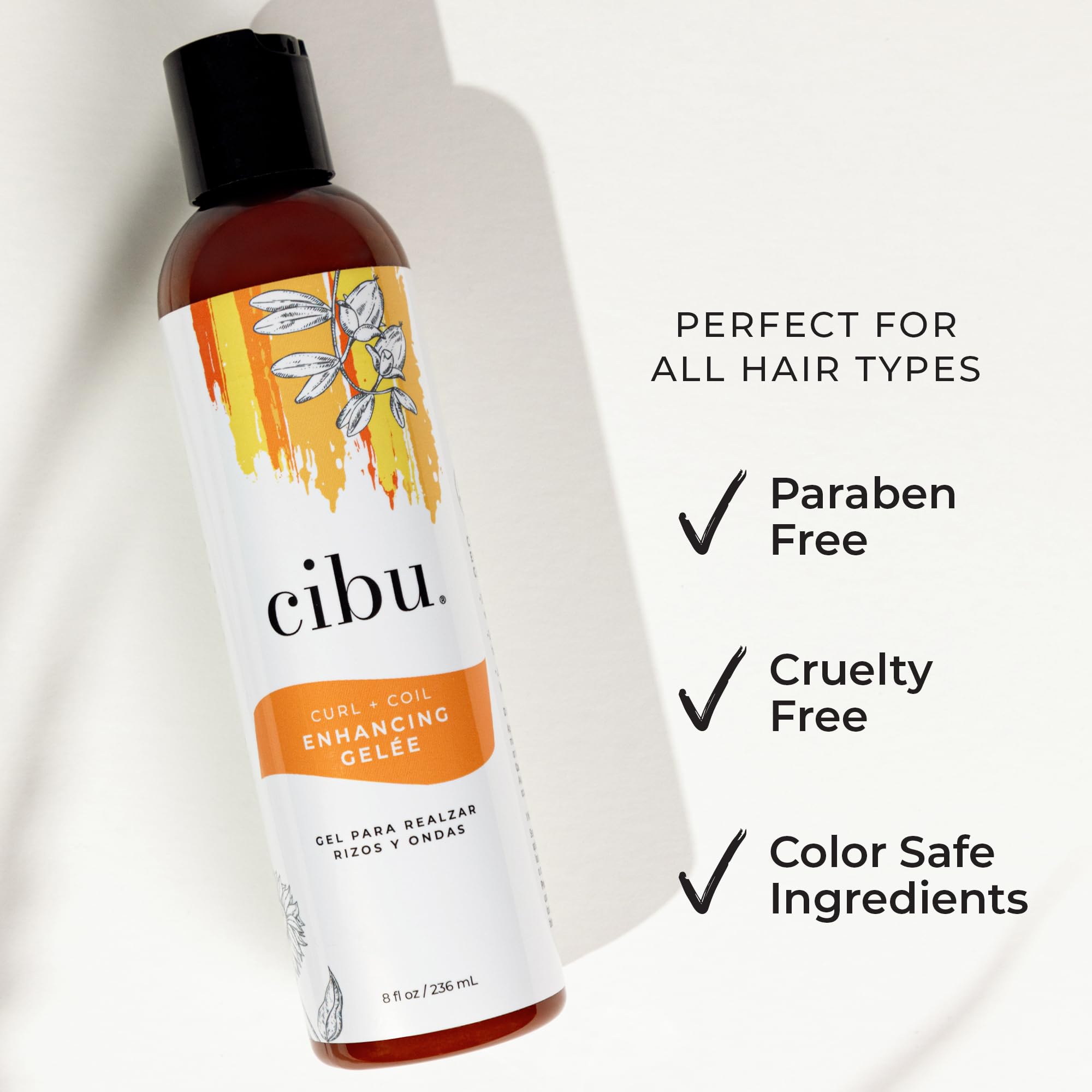 CIBU Curl + Coil Enhancing Gelée frizz-control closeup showing defined, smooth curls.