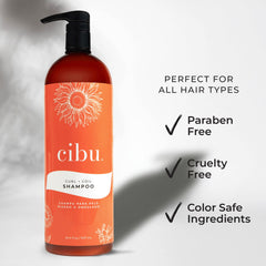 CIBU Curl + Coil Shampoo bottle label highlights sulfate-free daily curl care.
