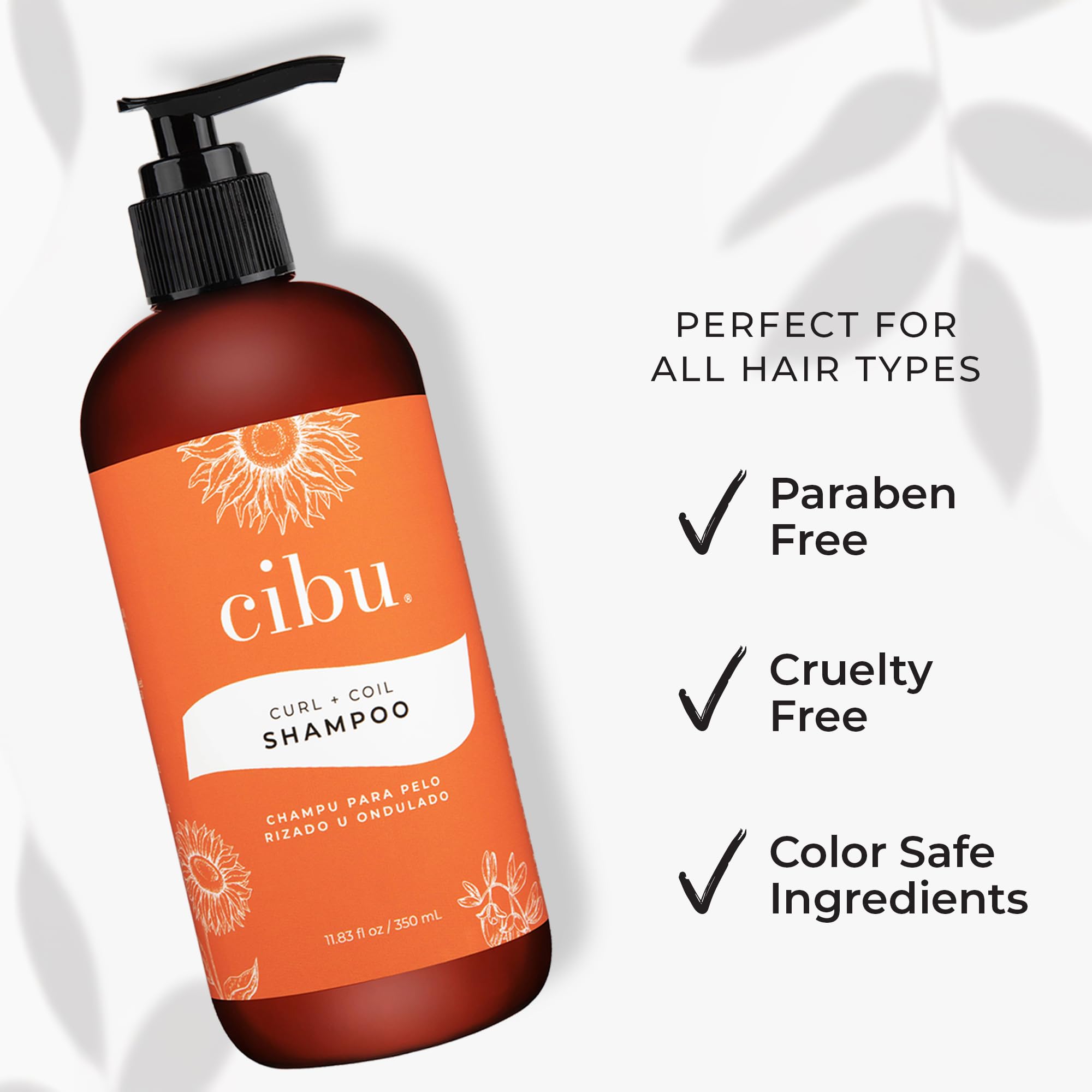 Close-up of CIBU Curl + Coil Shampoo on hair showing defined curls and shine.
