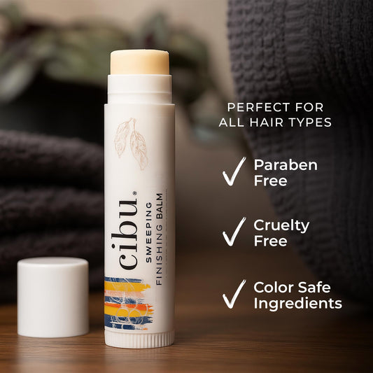 Close-up of CIBU Sweeping Finishing Balm stick showing texture and smooth application