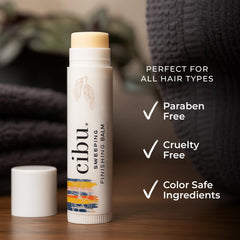 Close-up of CIBU Sweeping Finishing Balm stick showing texture and smooth application